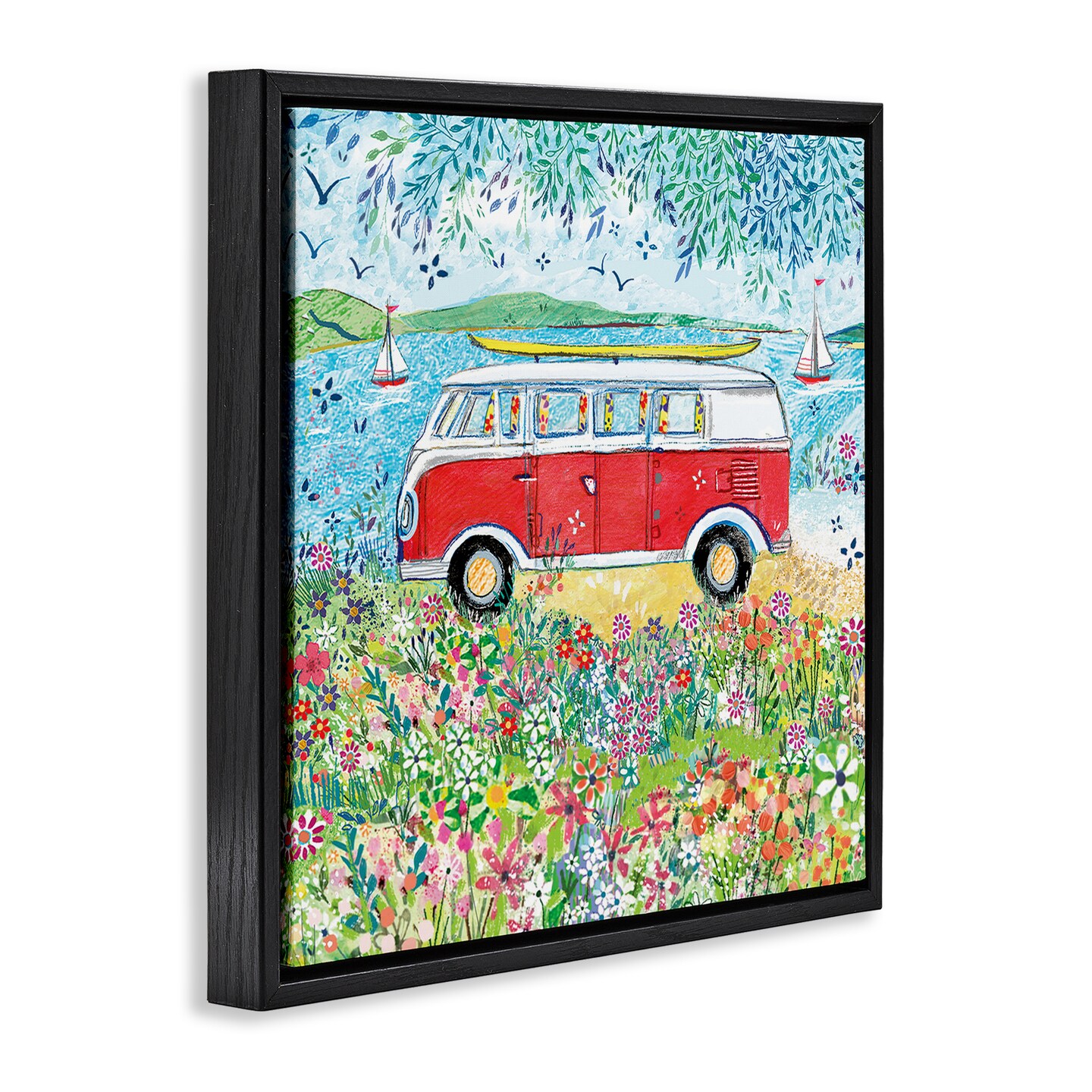 Stupell Industries Red Campervan Ready For Surf Floating Frame, design by Clare Tupper