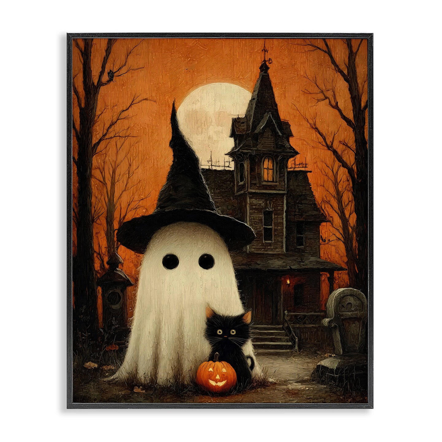 Stupell Industries Cute Ghost & Haunted House Framed Giclee, design by Arlington Prints