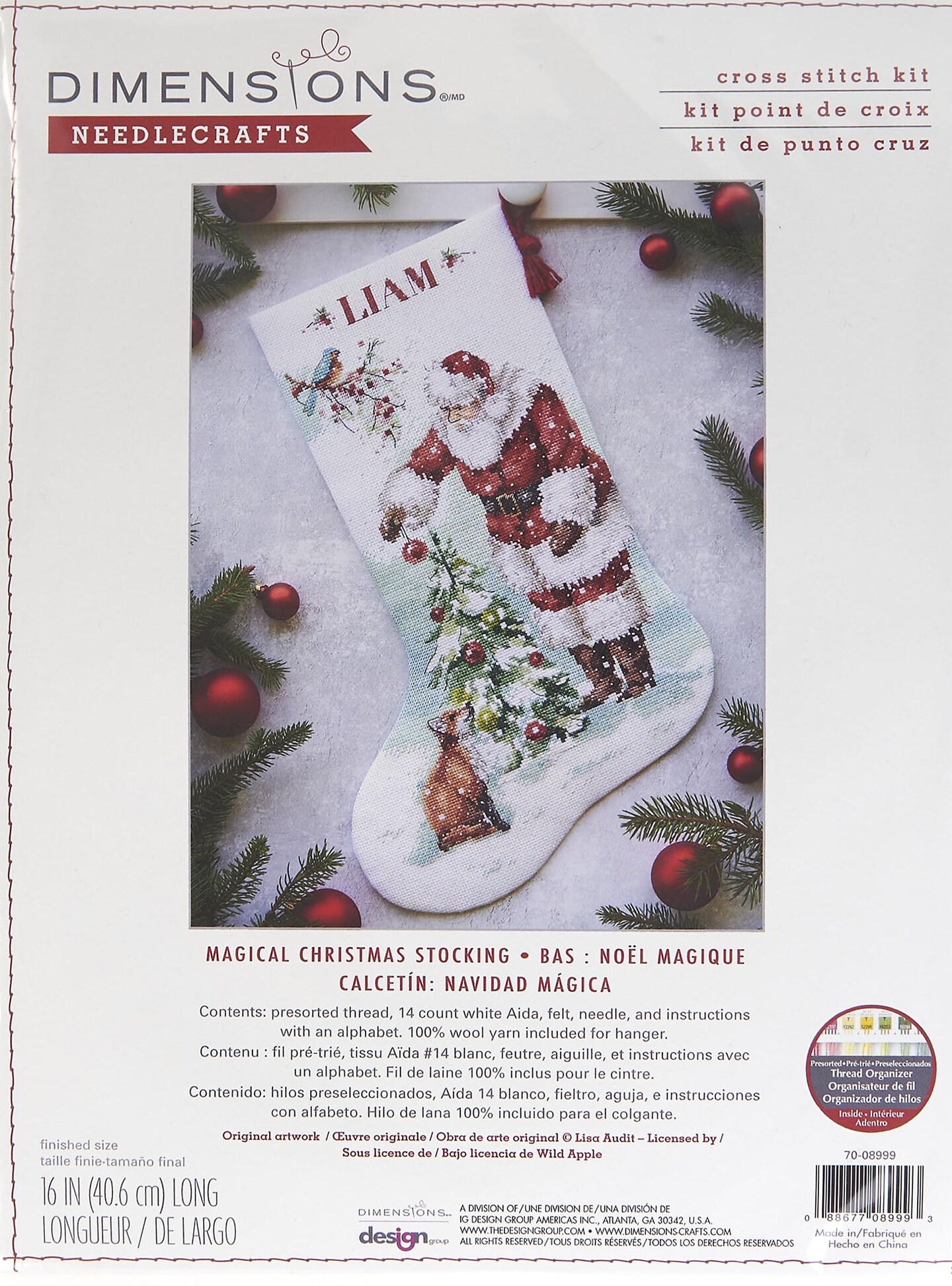 DIY Dimensions Magical Christmas Santa Counted Cross Stitch Stocking Kit 08999