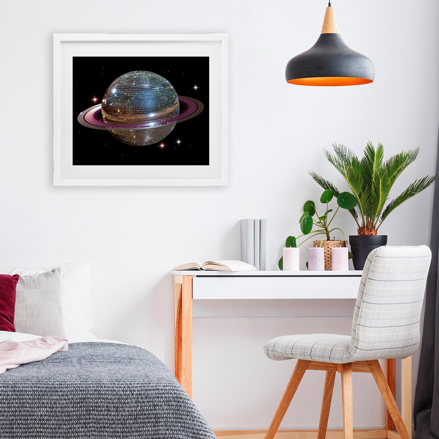 Stupell Industries Purple Disco Ball Planet Framed Print Under Glass, design by Decent Exposures