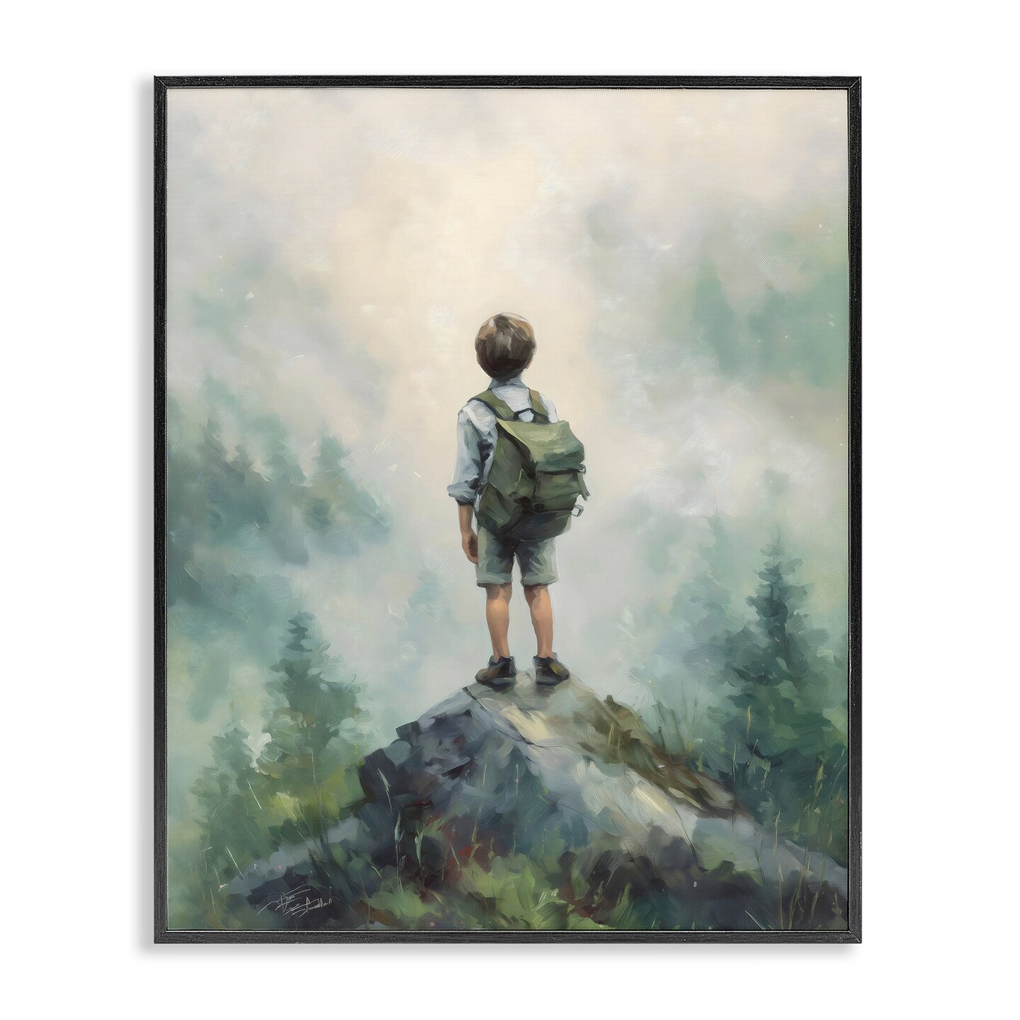 Stupell Industries Boy Adventurer Atop Mountain Framed Giclee, design by Arlington Prints