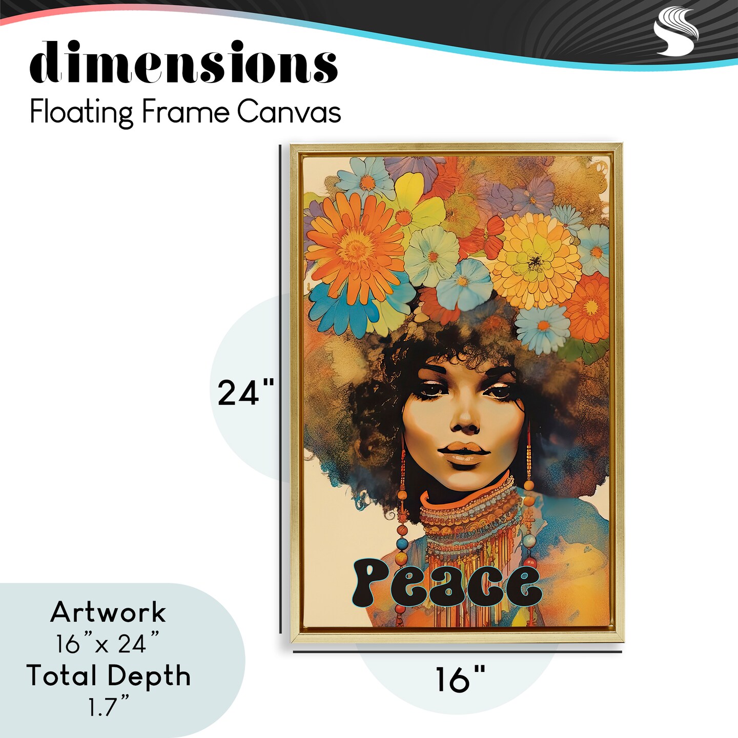 Stupell Industries Peace Groovy Afro Girl Floating Frame, design by Sasha