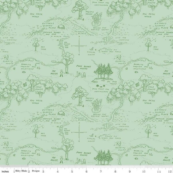 Map in Green (c17001-green) | Winnie the Pooh | Echo Park Paper Co. | Riley Blake