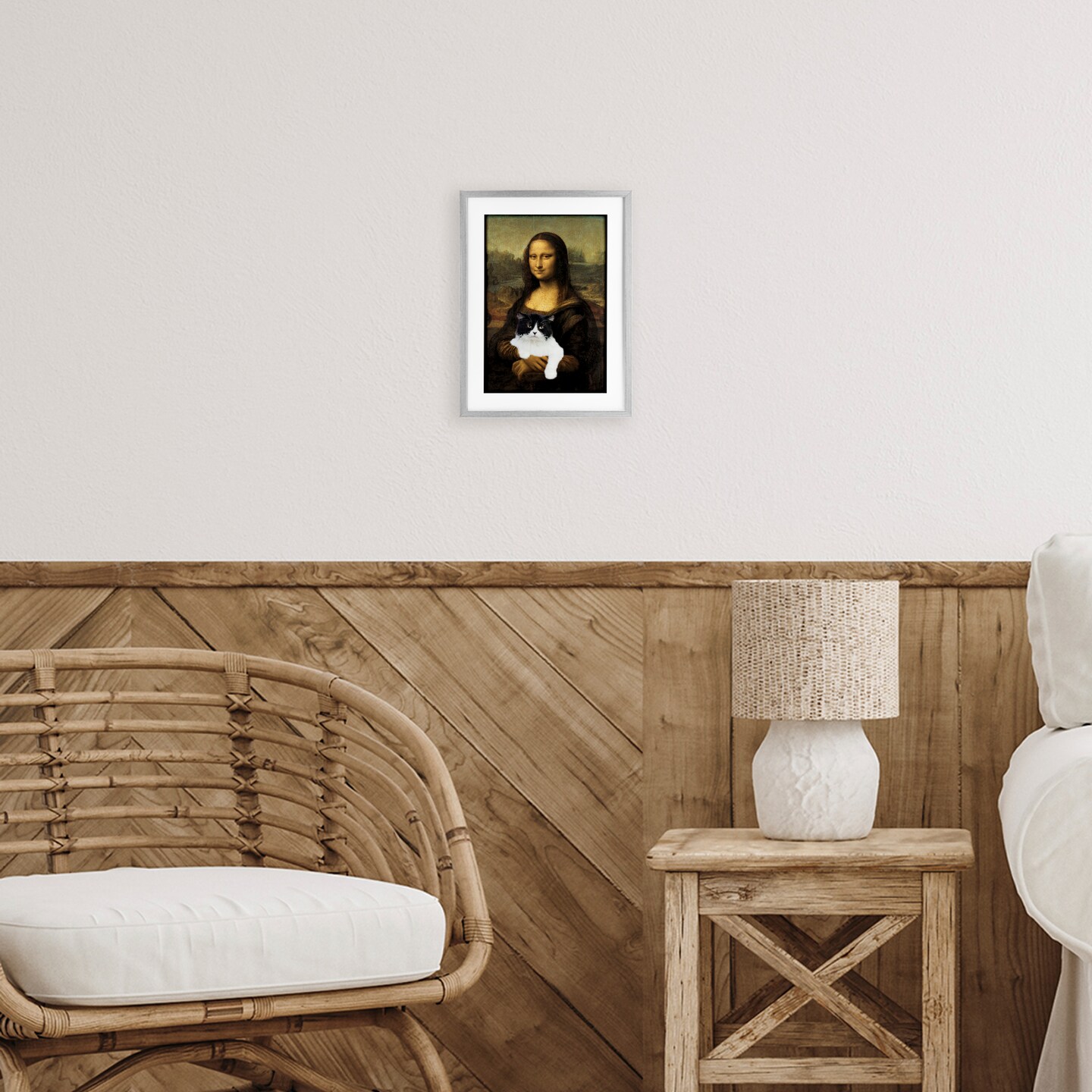 Stupell Industries Mona Lisa Cat Lady Framed Print Under Glass, design by Masters Redux