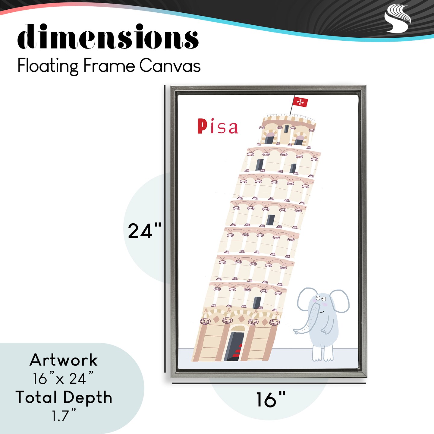 Stupell Industries Elephant & Leaning Tower Pisa Floating Frame, design by Carla Daly