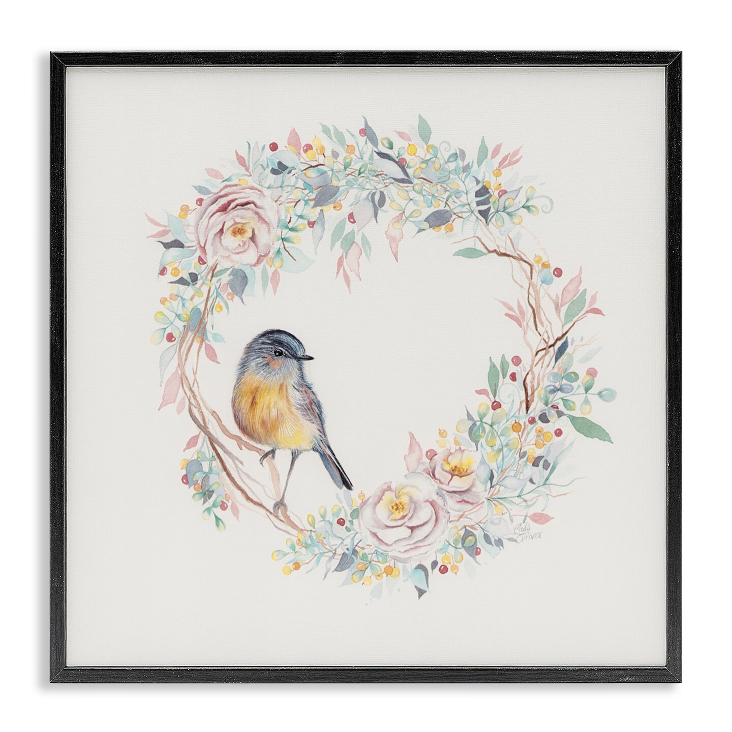 Stupell Industries Spring Bird on Flower Wreath Framed Giclee, design by Cady Driver