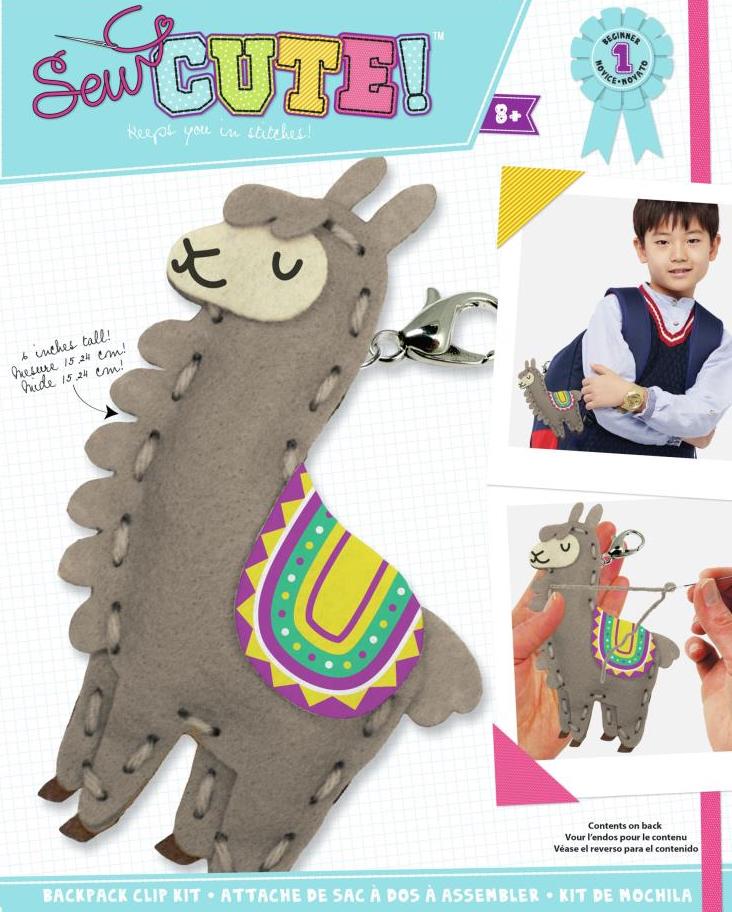 DIY Sew Cute Llama Kids Beginner Felt Backpack Clip Sewing Kit