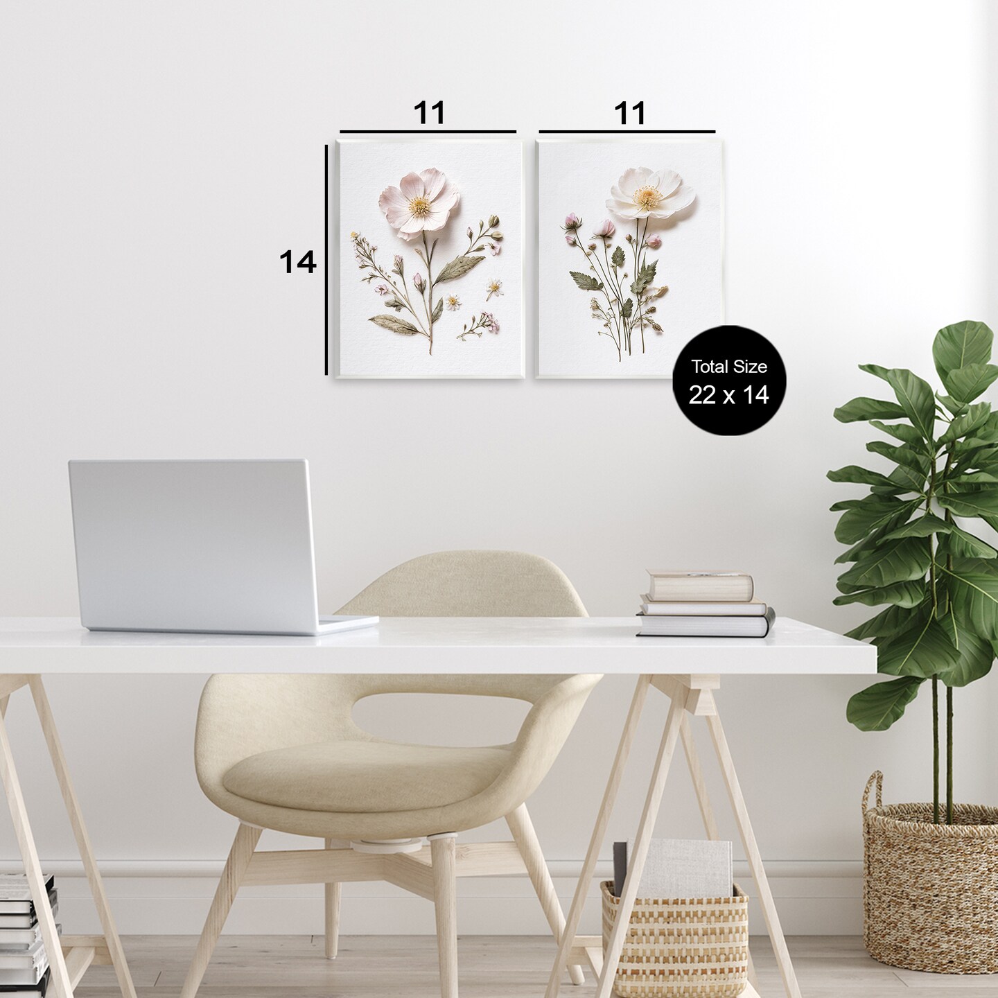 Stupell Industries Minimal Pressed Flowers 2pc Wall Plaque Set, design by Lettered and Lined