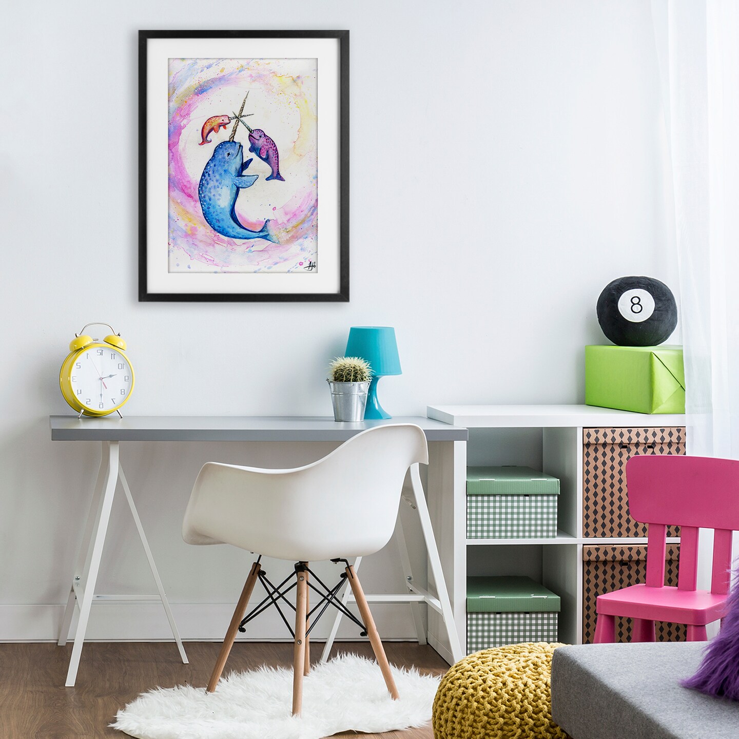 Stupell Industries Three Narwhals in Pastels Framed Print Under Glass, design by Marc Allante