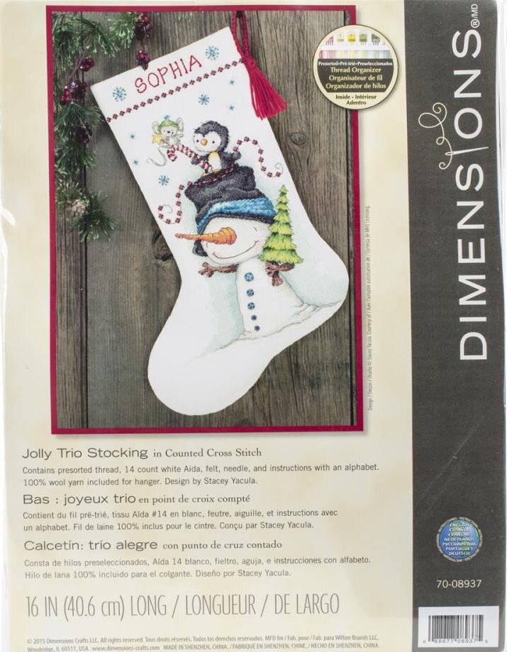 DIY Dimensions Jolly Trio Christmas Counted Cross Stitch Stocking Kit