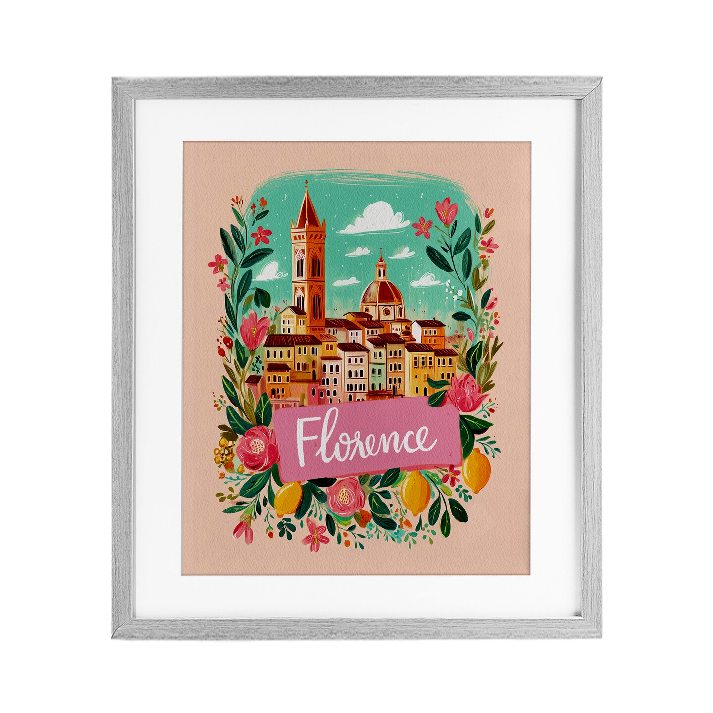 Stupell Industries Floral Bordered Florence Framed Print Under Glass, design by Yen