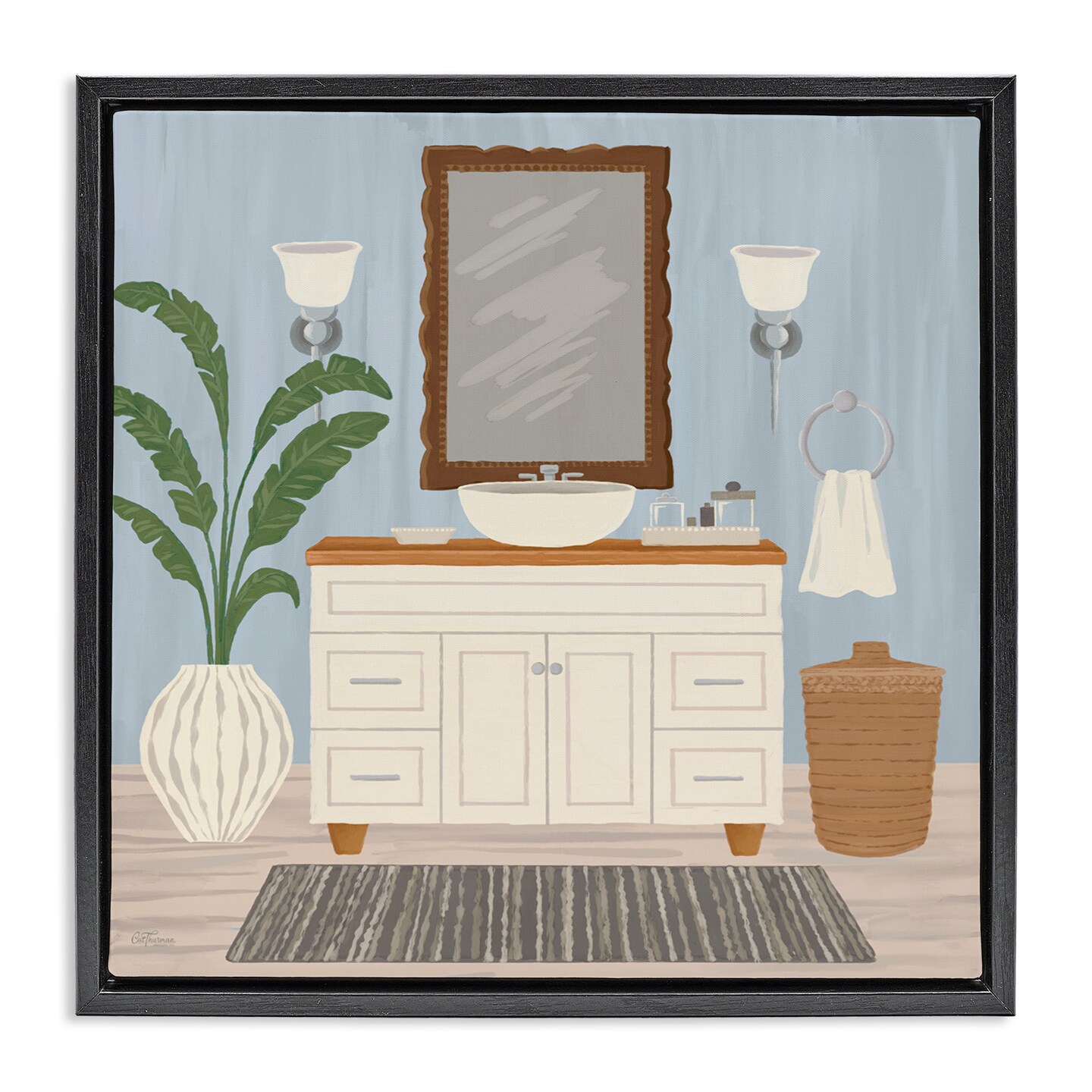 Stupell Industries Unwind and Refresh Bath Sink Floating Frame, design by Cat Thurman Designs