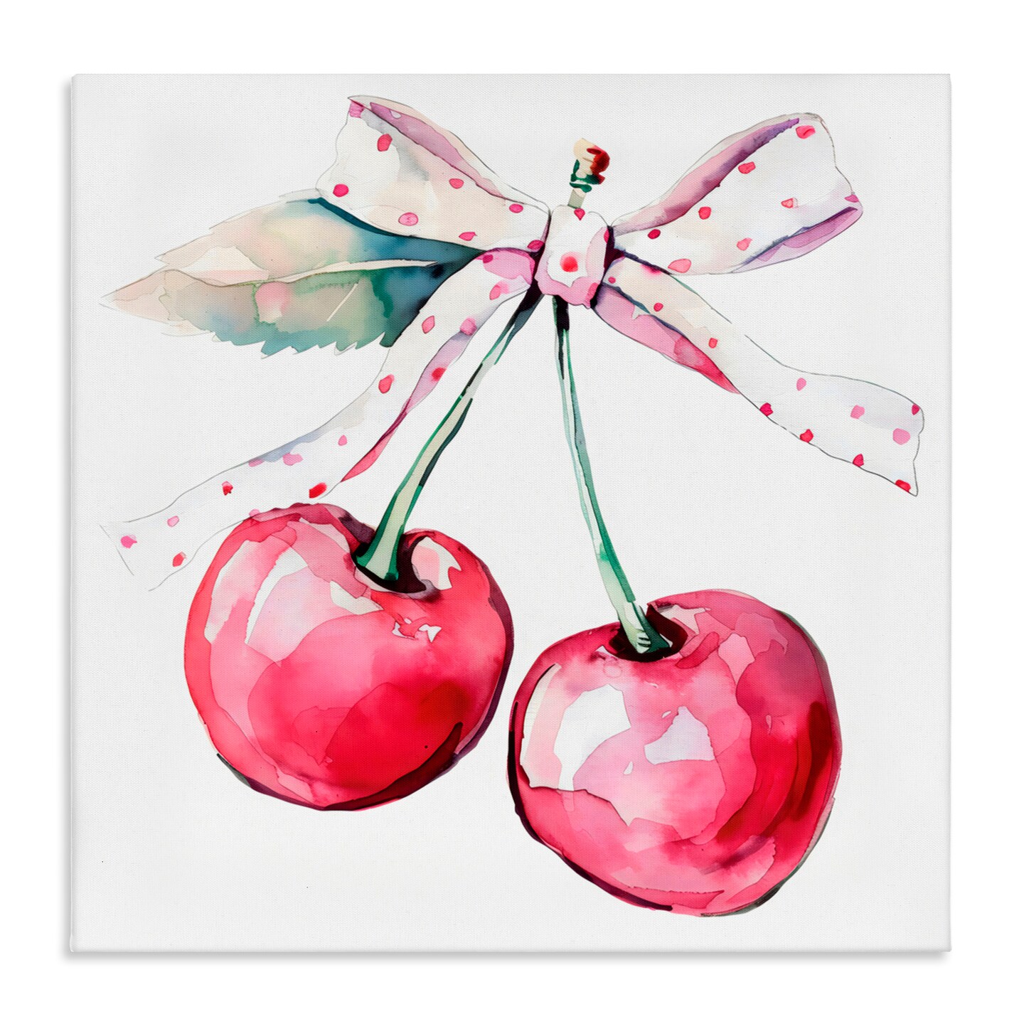 Stupell Industries Whimsical Cherries with Dotted Ribbon Canvas