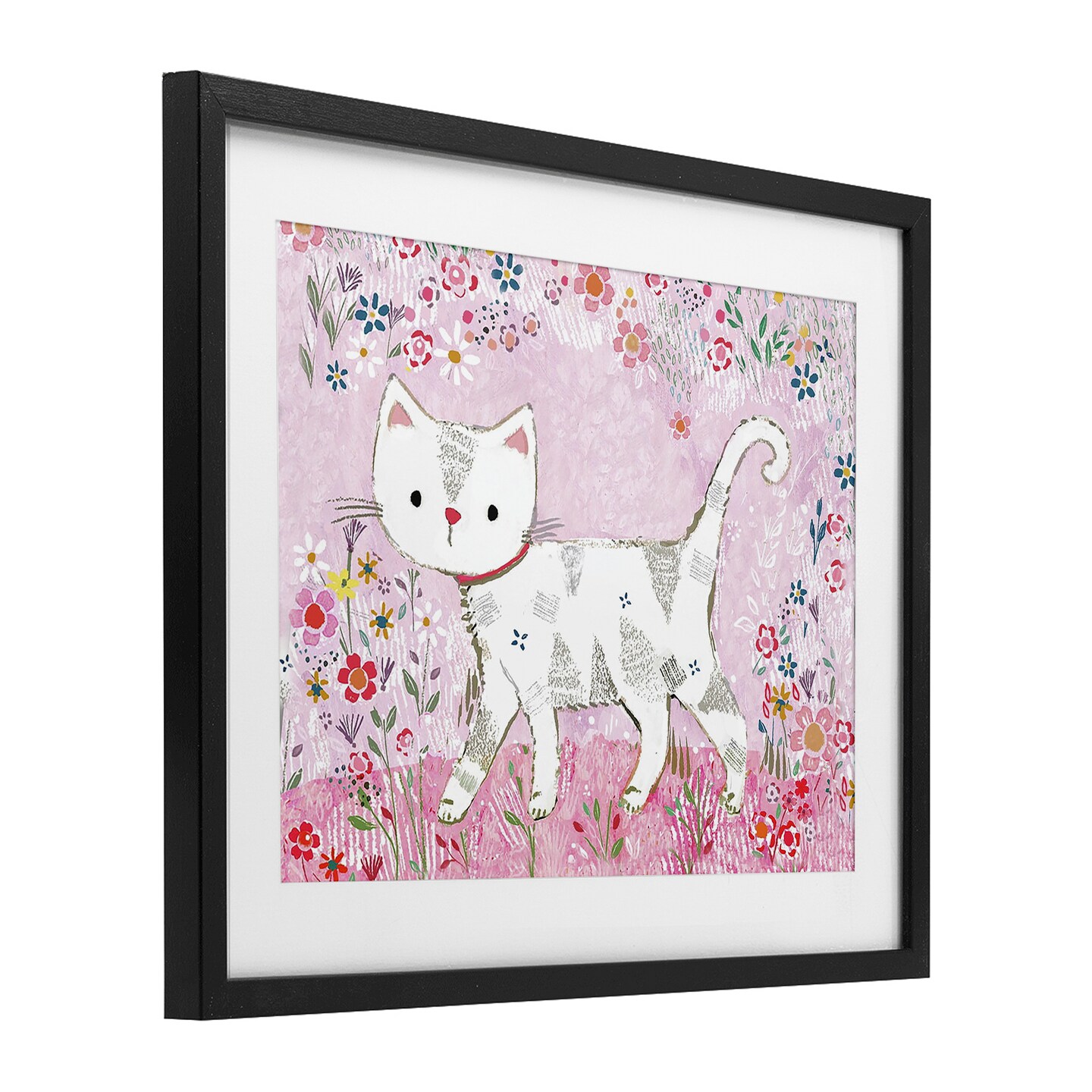 Stupell Industries Walking Cat on Pastel Pink Framed Print Under Glass, design by Clare Tupper