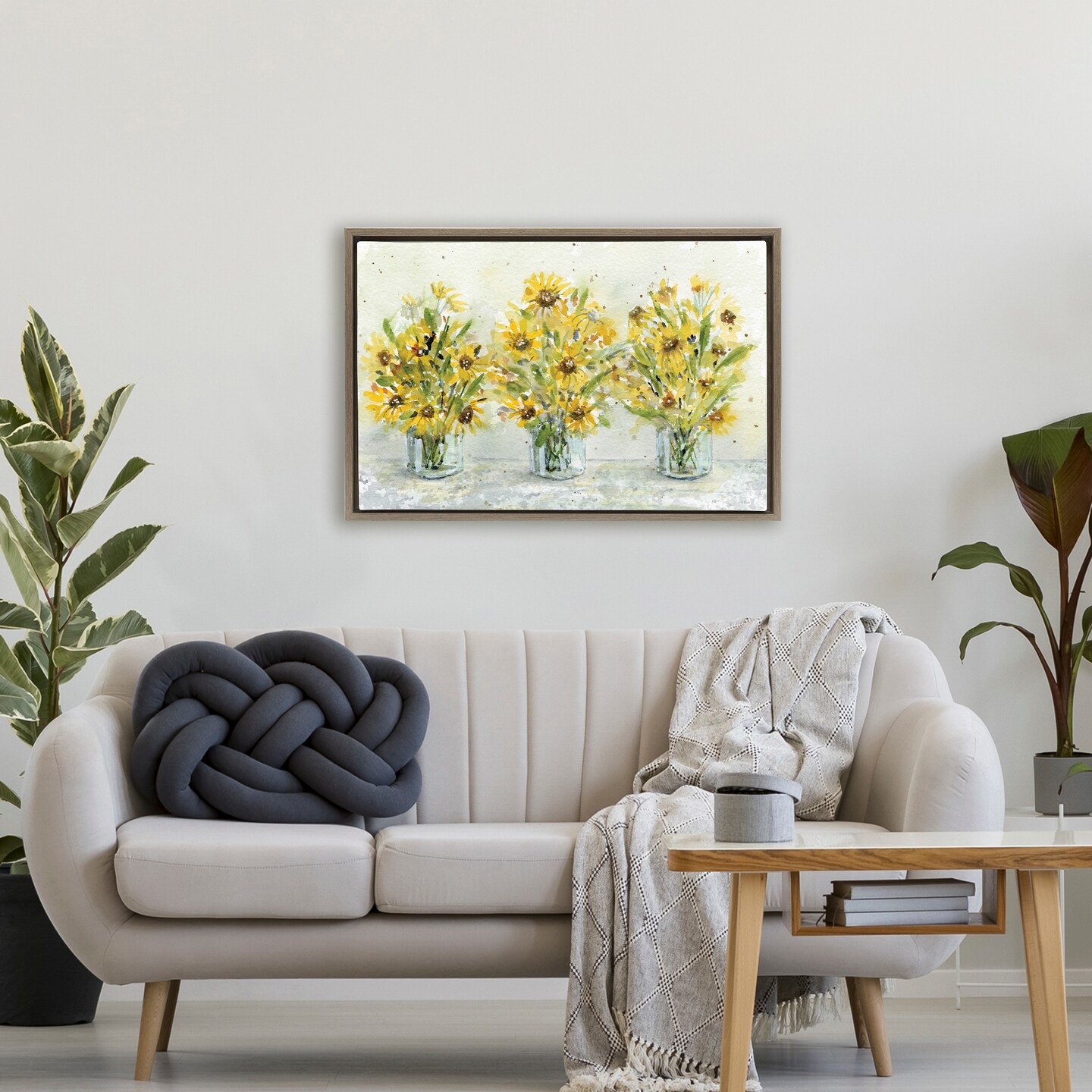 Stupell Industries Trio of Sunflower Vases Floating Frame, design by Patti Bishop
