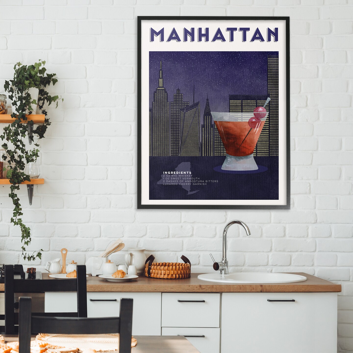 Stupell Industries Retro Manhattan Cocktail Cityscape Framed Giclee, design by Brett Blumenthal