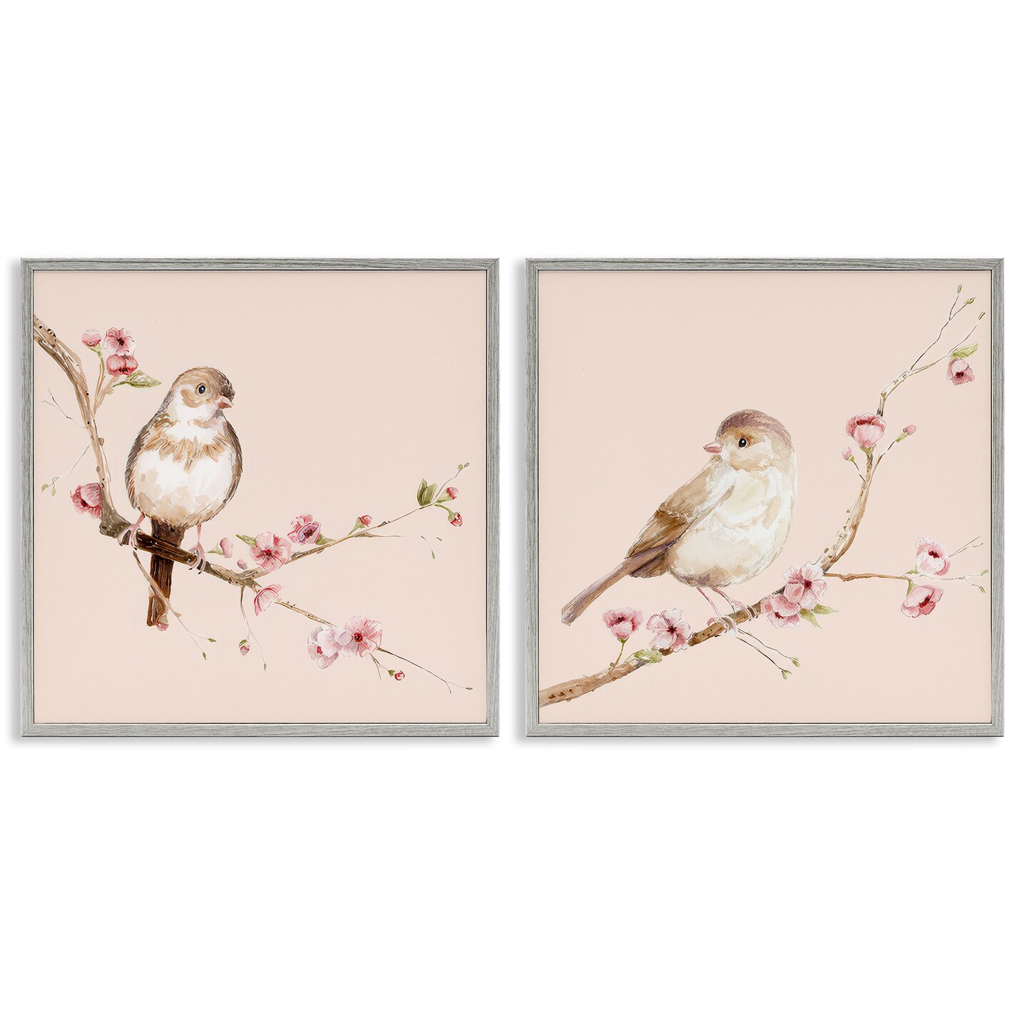Stupell Industries Sweetest Brown Birds Branch 2pc Framed Giclee Set, design by Lisa Wehmeyer