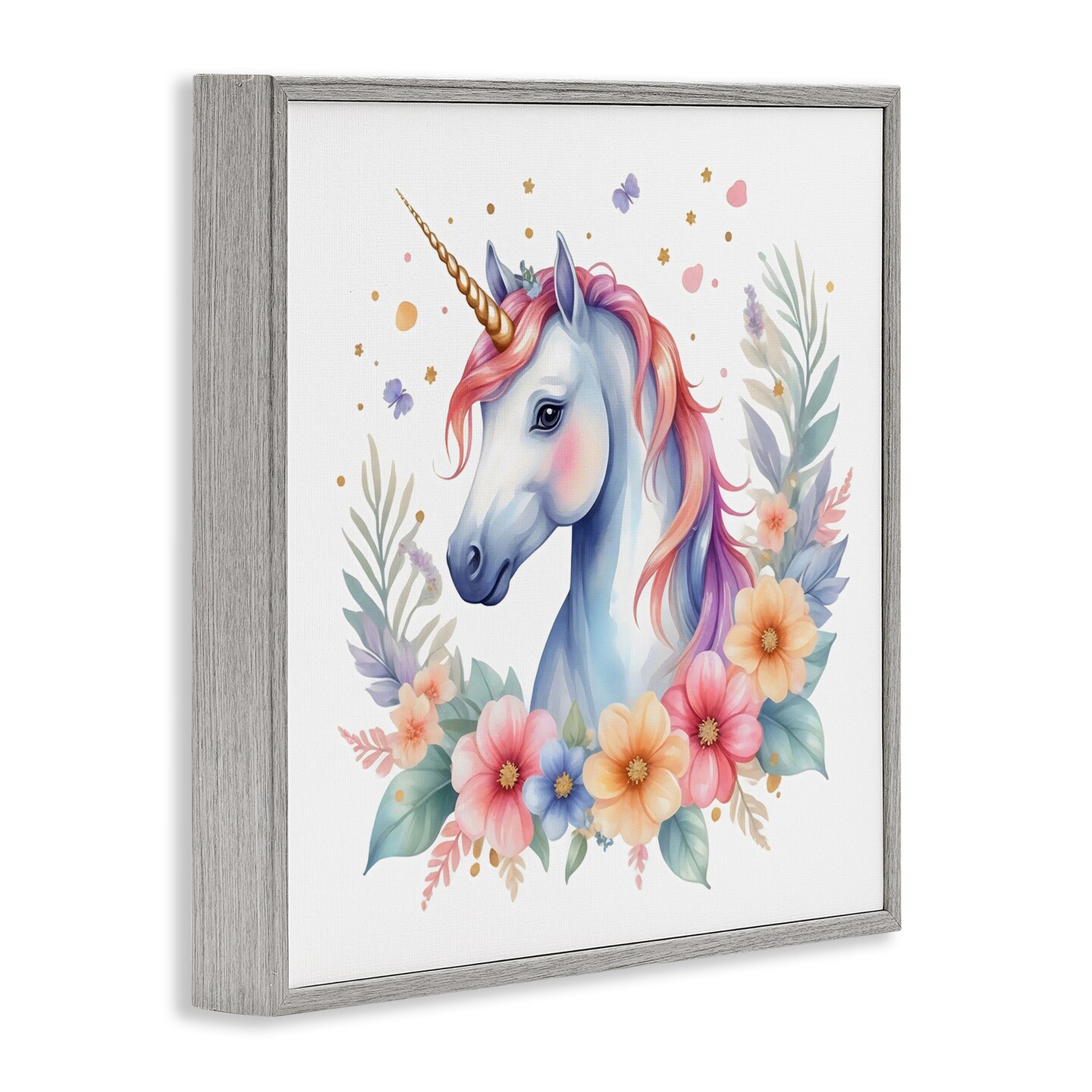 Stupell Industries Colorful Unicorn with Flowers Framed Giclee, design by Creative Studio