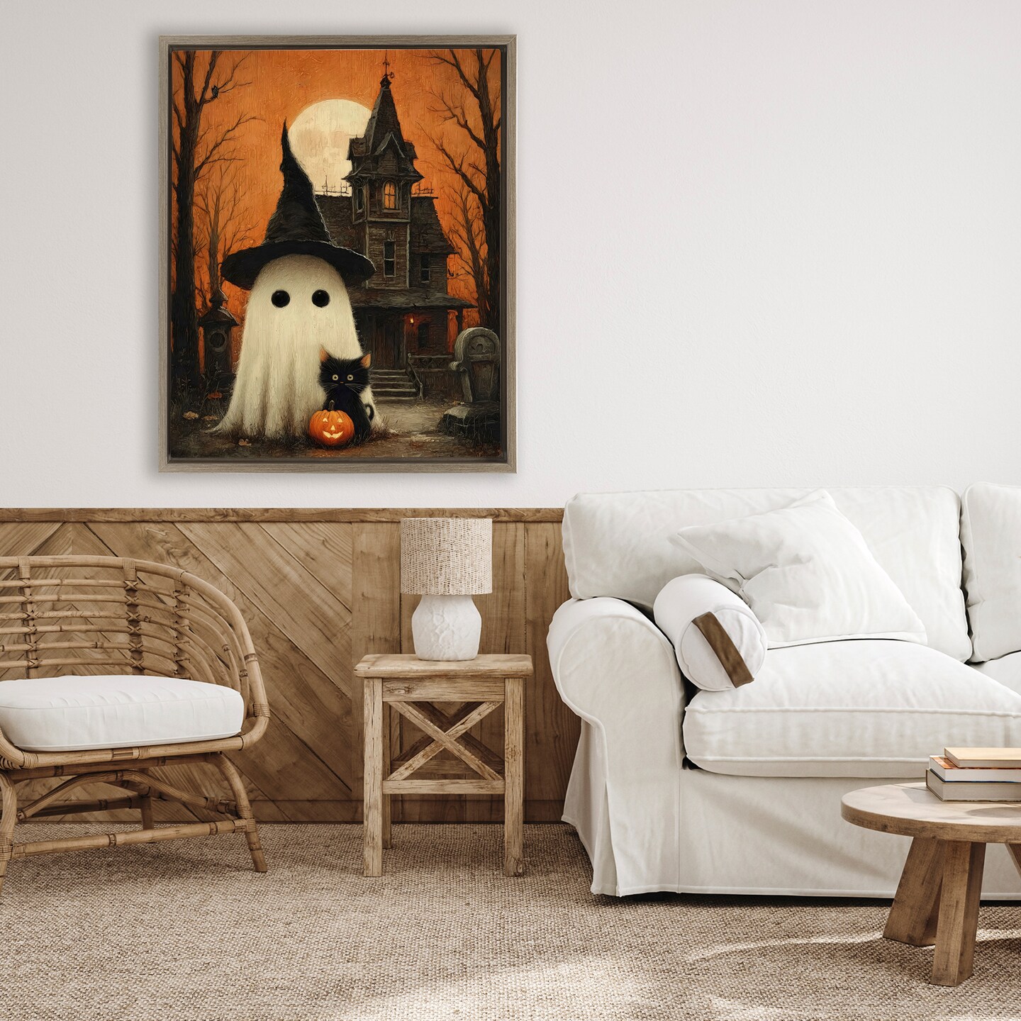 Stupell Industries Cute Ghost & Haunted House Floating Frame, design by Arlington Prints