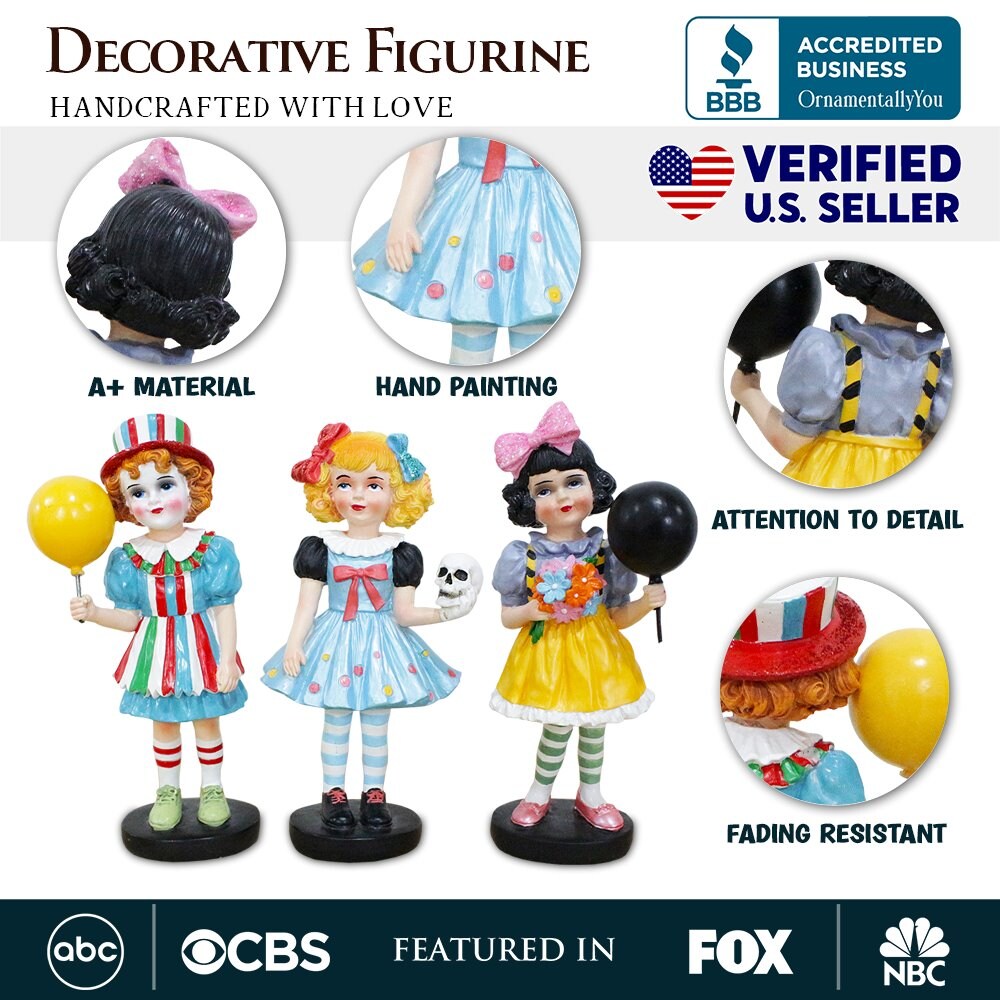Spooky Victorian Masquerade Girl Trio, 6&#x22; Trick or Treat Clown Figurines and Hauntingly Elegant Halloween Decor