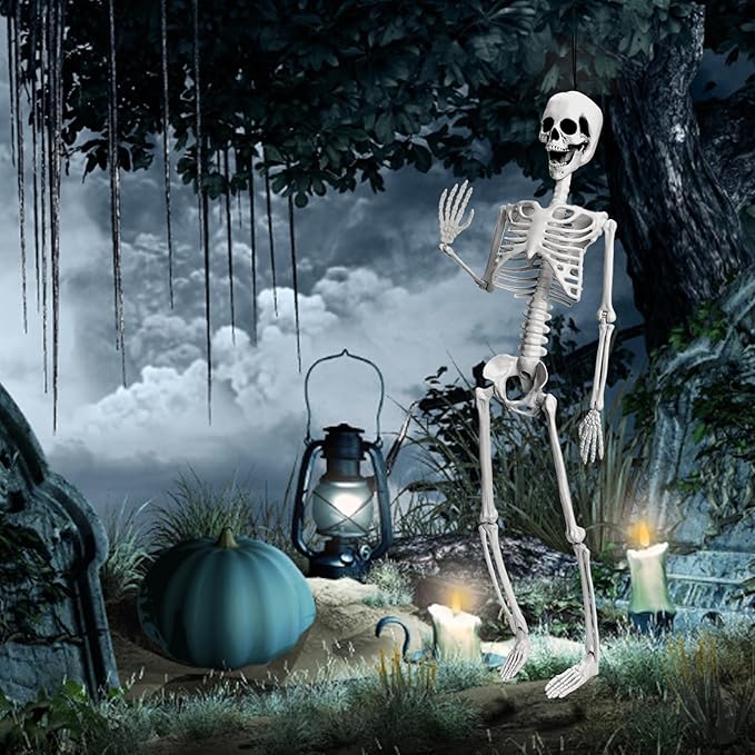 36&#x22; Skeleton Halloween Decor, 3FT Posable Halloween Skeleton Decorations, Realistic Full Body Plastic Skeleton for Halloween Party Decor, Haunted House Graveyard Props Indoor Outdoor Decorations