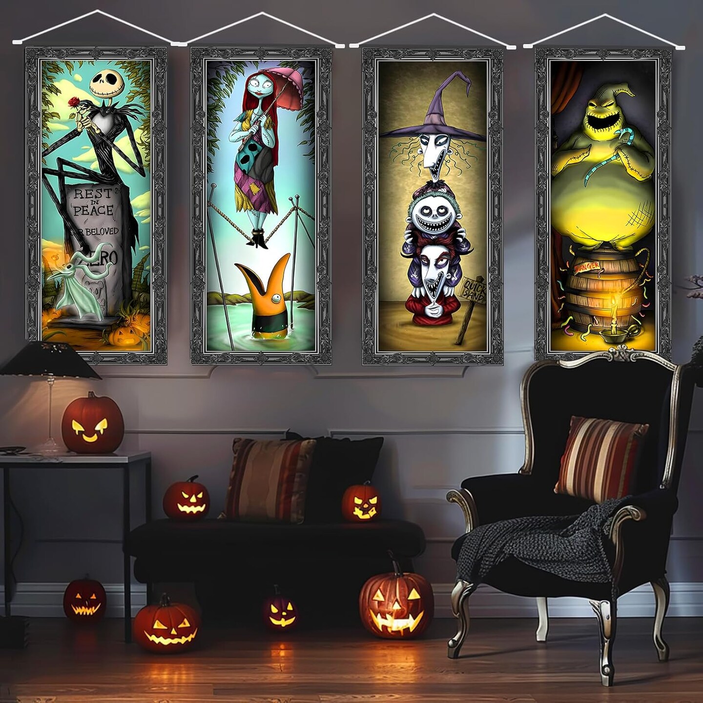 4 Packs Jack Sally Banners Porch Signs Halloween