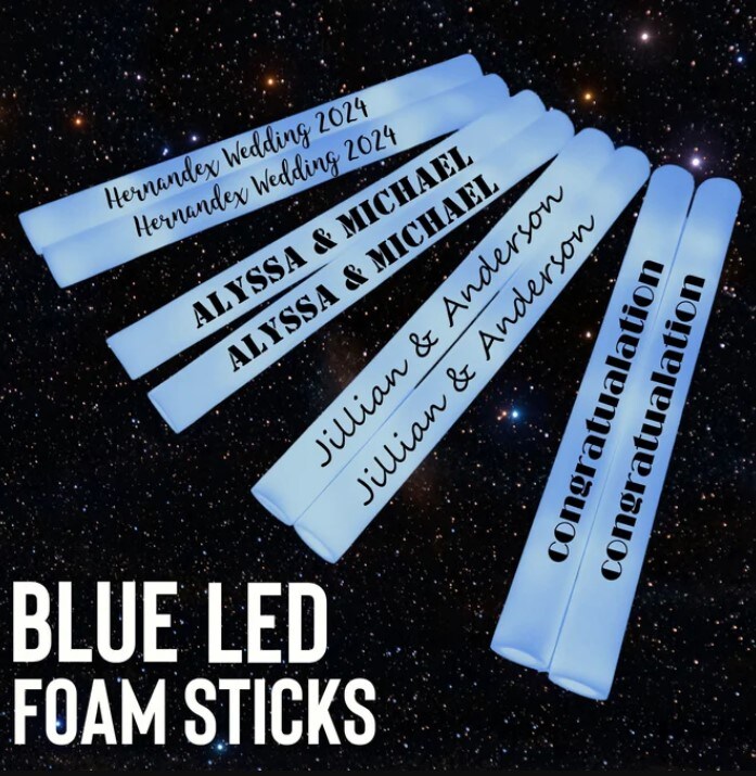 Customized Blue Led Foam Sticks, Wands, Weddings, Batons, Light Up Led Foam Stick. Pack Of 16 Inch Flashing Glow | 16 In