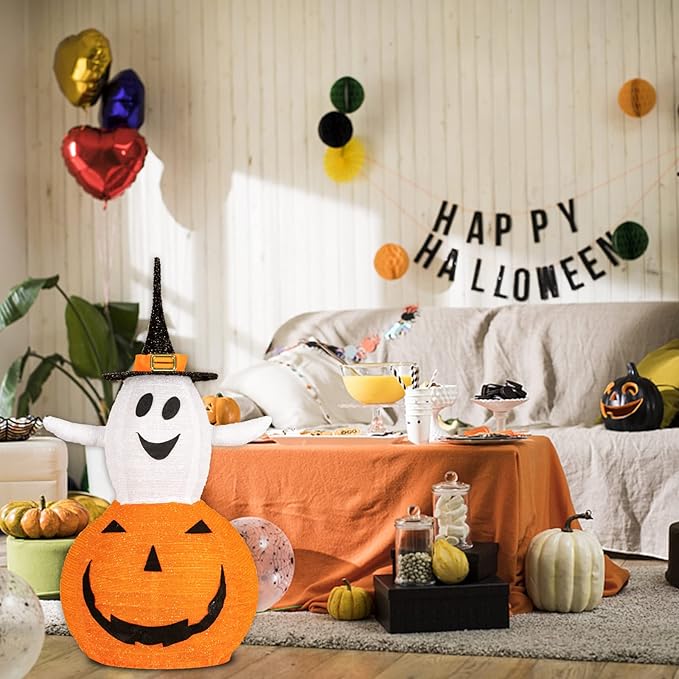 3FT Halloween Collapsible Pumpkin Decorations with 8 Lighted Mode for Outdoor Indoor Garden Yard Porch Home Party Decor(75 LED Light Up)
