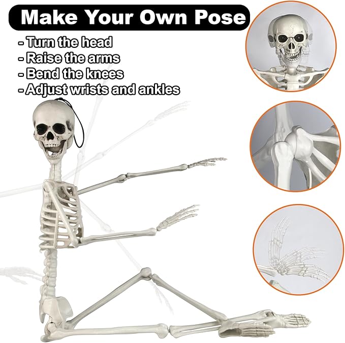 Halloween Hanging Posable Skeleton - 3FT Halloween Prop Skull with LED Glowing Eyes and Creepy Shrilling Sound - Sound Activated Outdoor Halloween Decorations Skeleton Decoration