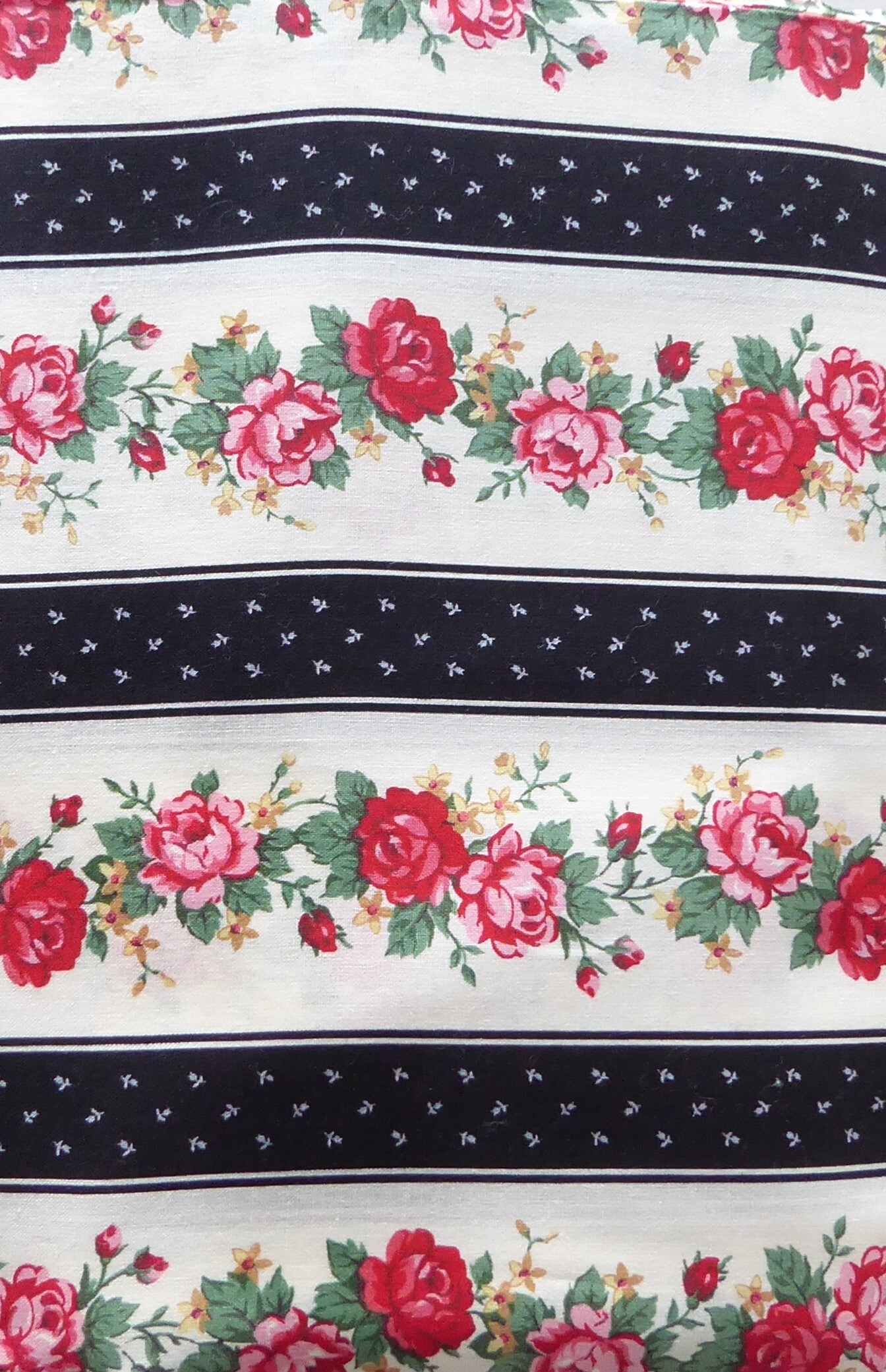 Vintage Floral Red Pink Roses Cotton Fabric by Cranston Print Sold by the yard