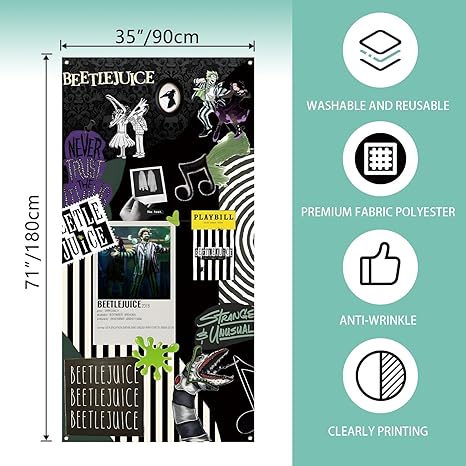 Scary Creepy Halloween Door Cover Classic Movie Role Beetlejuice Photo Backdrop Horror Party Decorations and Supplies for Home