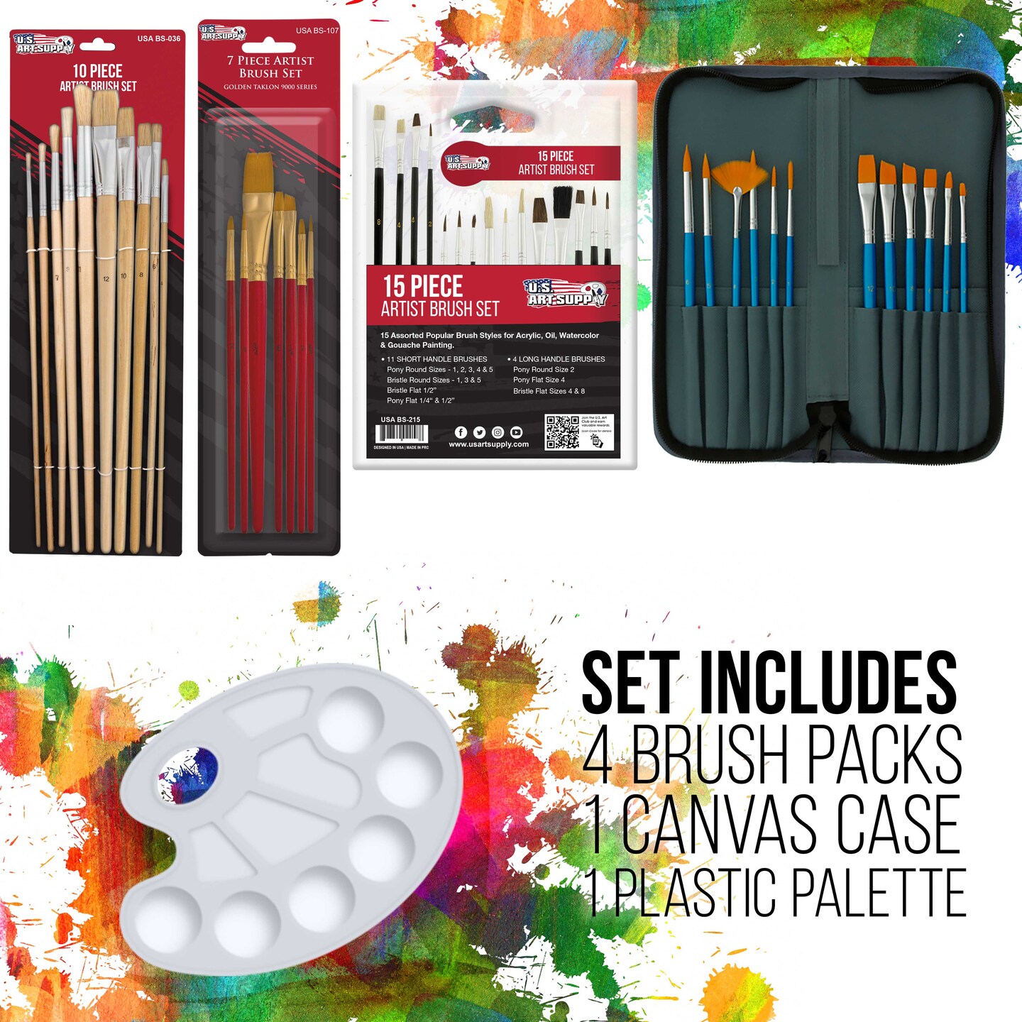 U.S. Art Supply 133-Piece Deluxe Artist Painting Set with Aluminum &#x26; Wood Easels, 72 Paint Colors, 24 Acrylic 24 Oil 24 Watercolor, 8 Canvases, Sketch