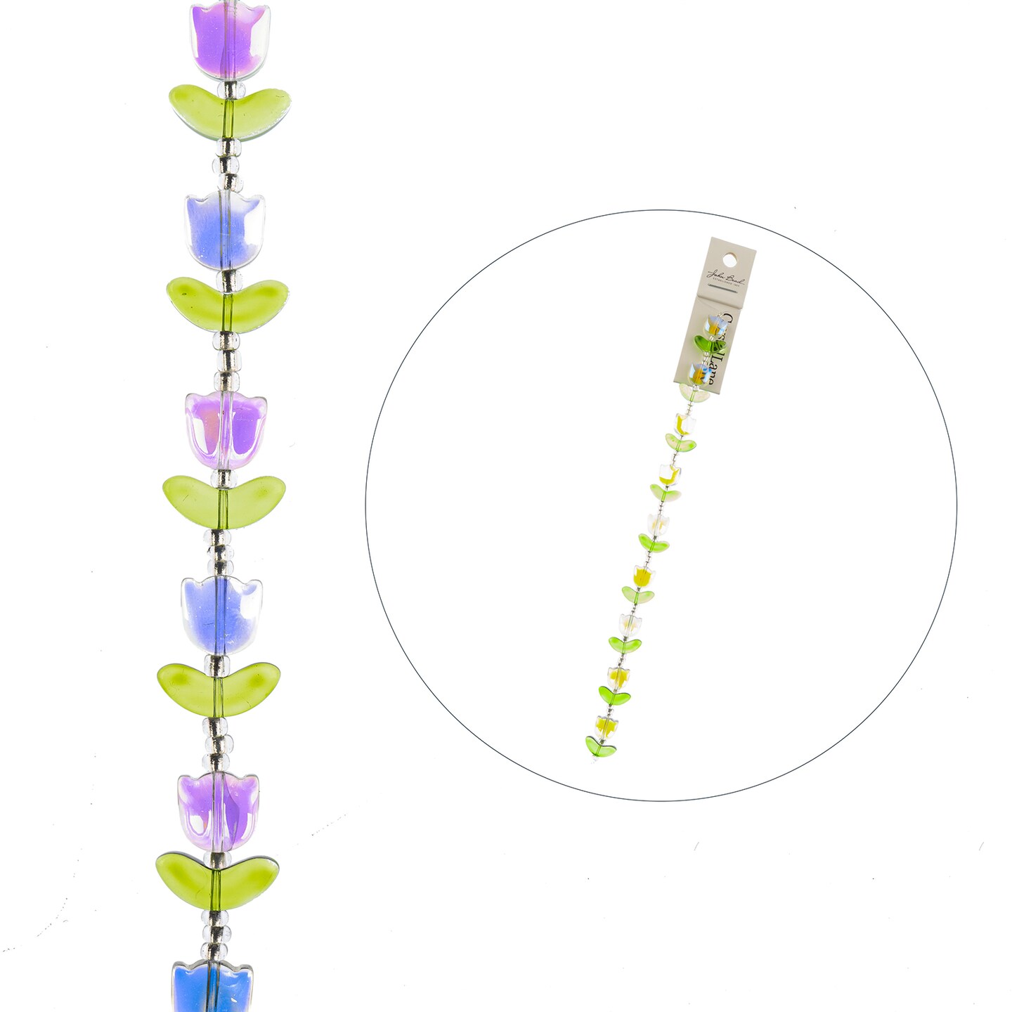 Crystal Lane DIY Glass Garden 7in Tulip Flowers Bead Strand, 9pcs