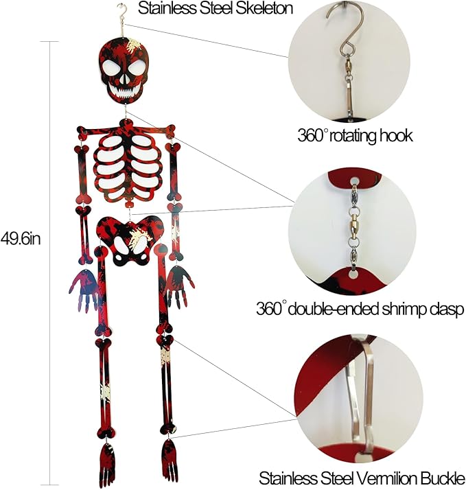 Halloween Decorations Outdoor & Indoor Statues 49.6''Large Halloween Skeleton Decor 4.1ft Stainless Steel Scary Skeleton Halloween Decorations for Outside Yard Garden Lawn Party