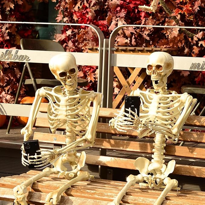Halloween Skeleton Decorations, 2.95ft Life Size Posable Skeleton, Large Full Body Skeleton, Realistic Child Skeleton for Halloween Outdoor Indoor Party Decor Haunted House Graveyard