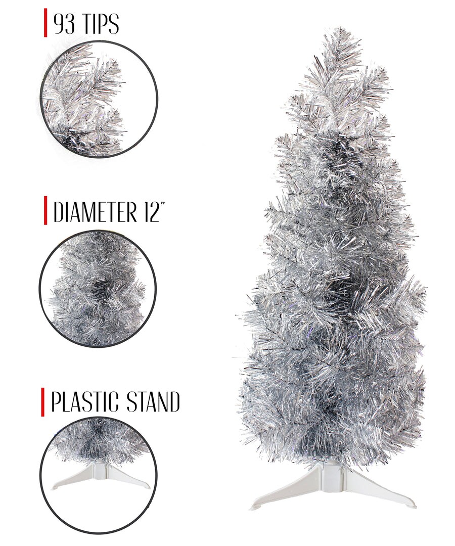 2' Silver Tabletop Pencil Tree with Plastic Stand 93 Tips Dia 12"