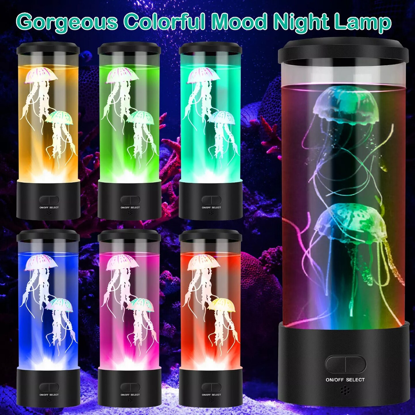 Jellyfish Lava Lamp 7 Color LED Mood Color Changing Night Light Desk Tank Decor