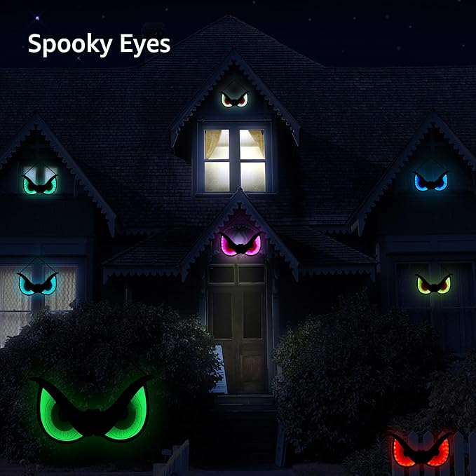 Spooky Eyes Lights, 20 Inch Large Wooden Halloween Window Eye Lights with 7 Color Modes and USB/Battery Operated for Home, Wall, Window, Trees Halloween D&#xE9;cor, Style A
