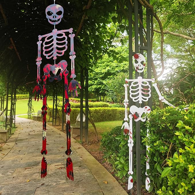 Halloween Decorations Outdoor & Indoor Statues 49.6''Large Halloween Skeleton Decor 4.1ft Stainless Steel Scary Skeleton Halloween Decorations for Outside Yard Garden Lawn Party