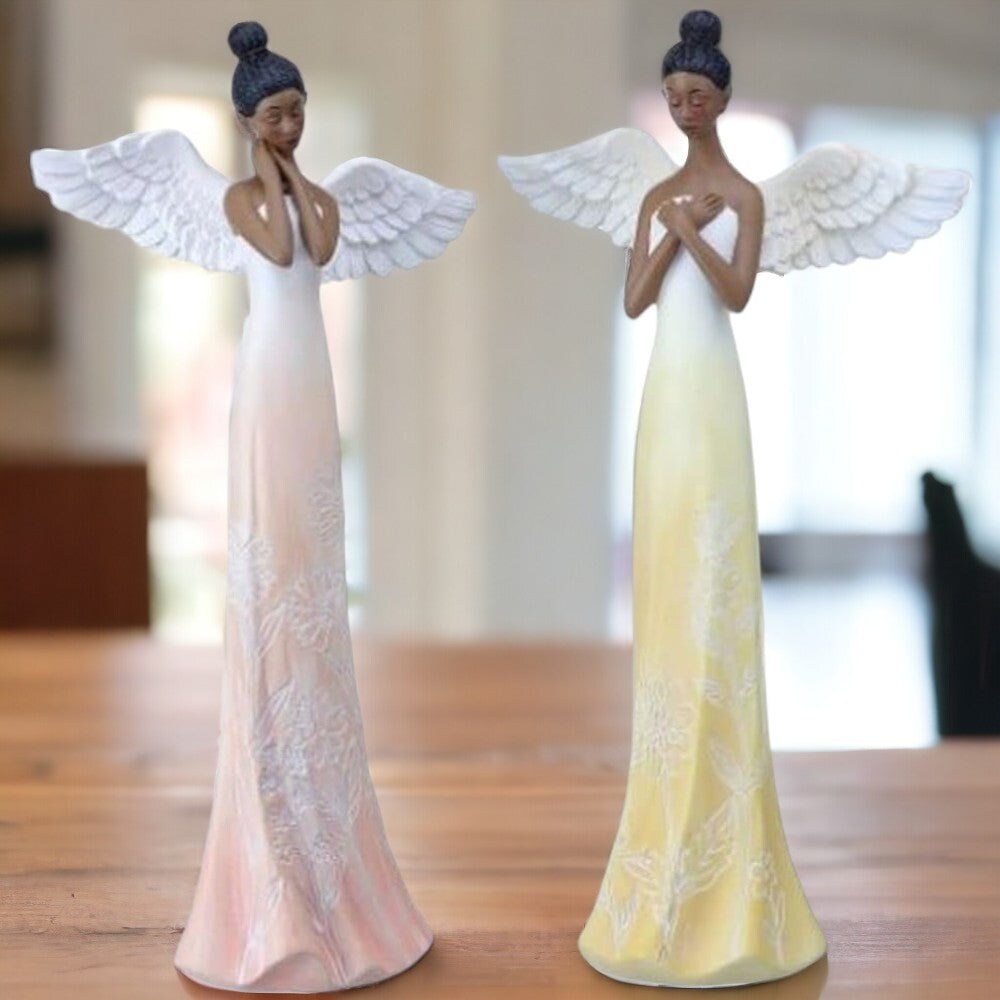 14&#x22; African American Angel Figurine &#x2013; Elegant Resin Christmas Decoration