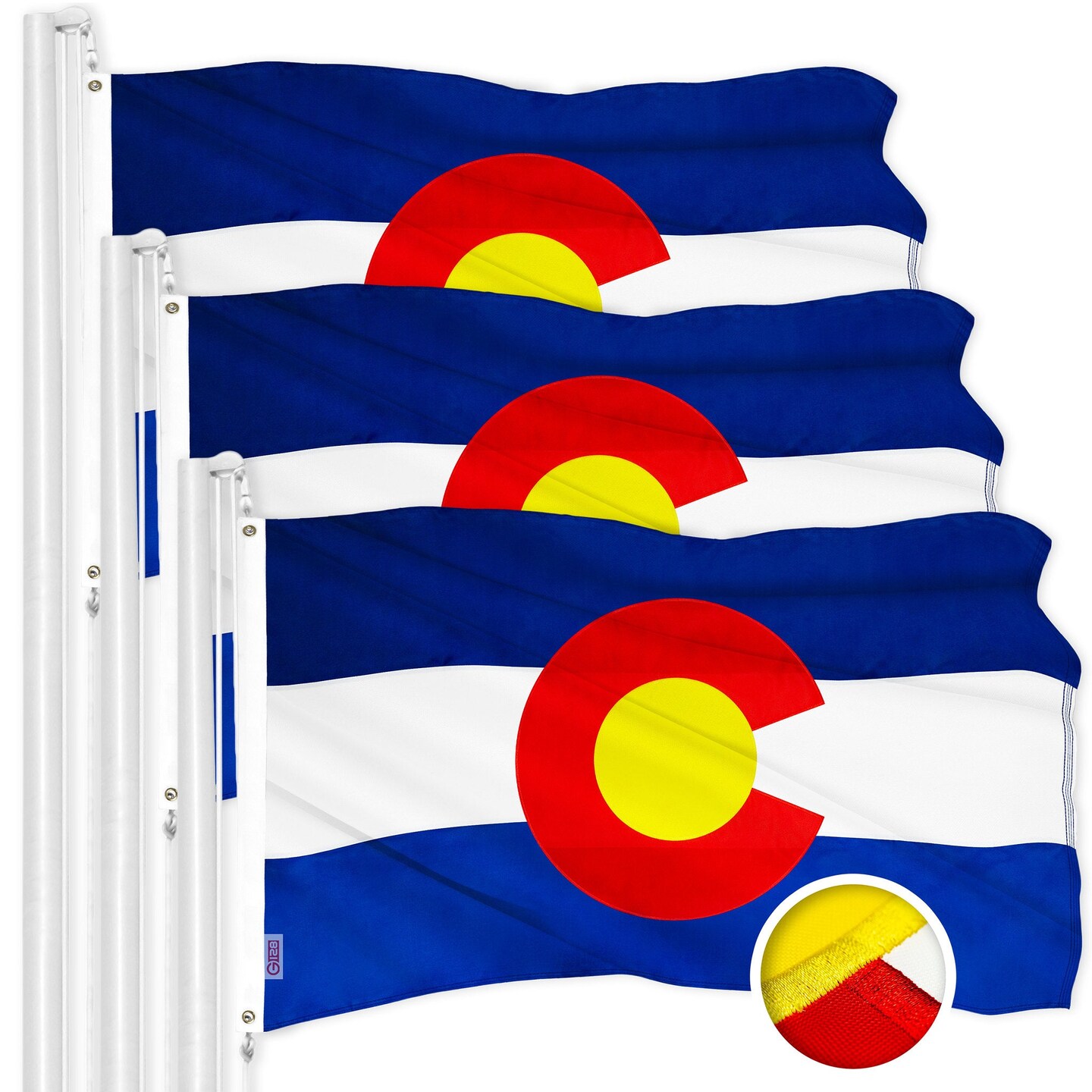 G128 3 Pack: Colorado CO | 4x6 Ft | ToughWeave Series Embroidered 300D Polyester | Embroidered Design, Indoor/Outdoor, Brass Grommets
