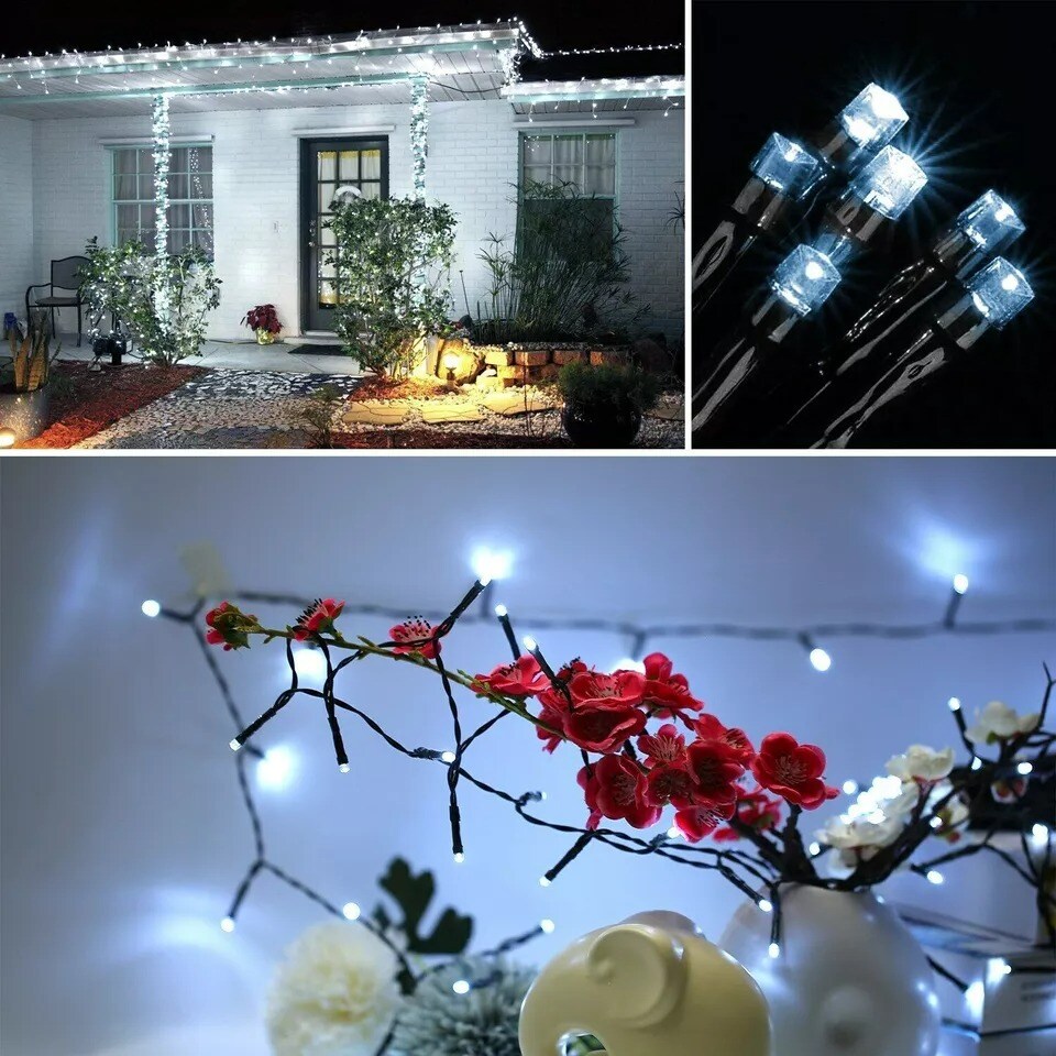 White 200 LED Solar String Fairy Lights 8 Mode Waterproof Outdoor Party Decor