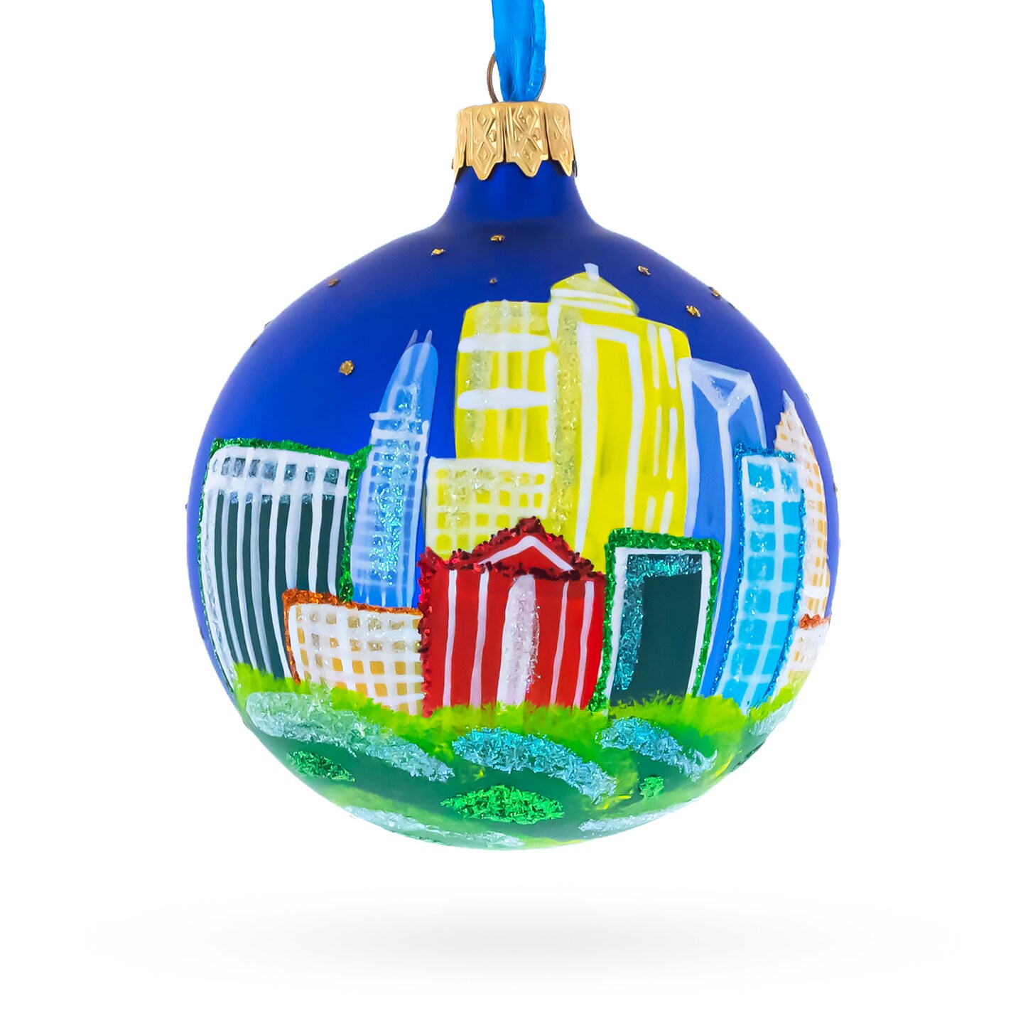 Charlotte, North Carolina, USA Glass Christmas Ornament 3.25 Inches