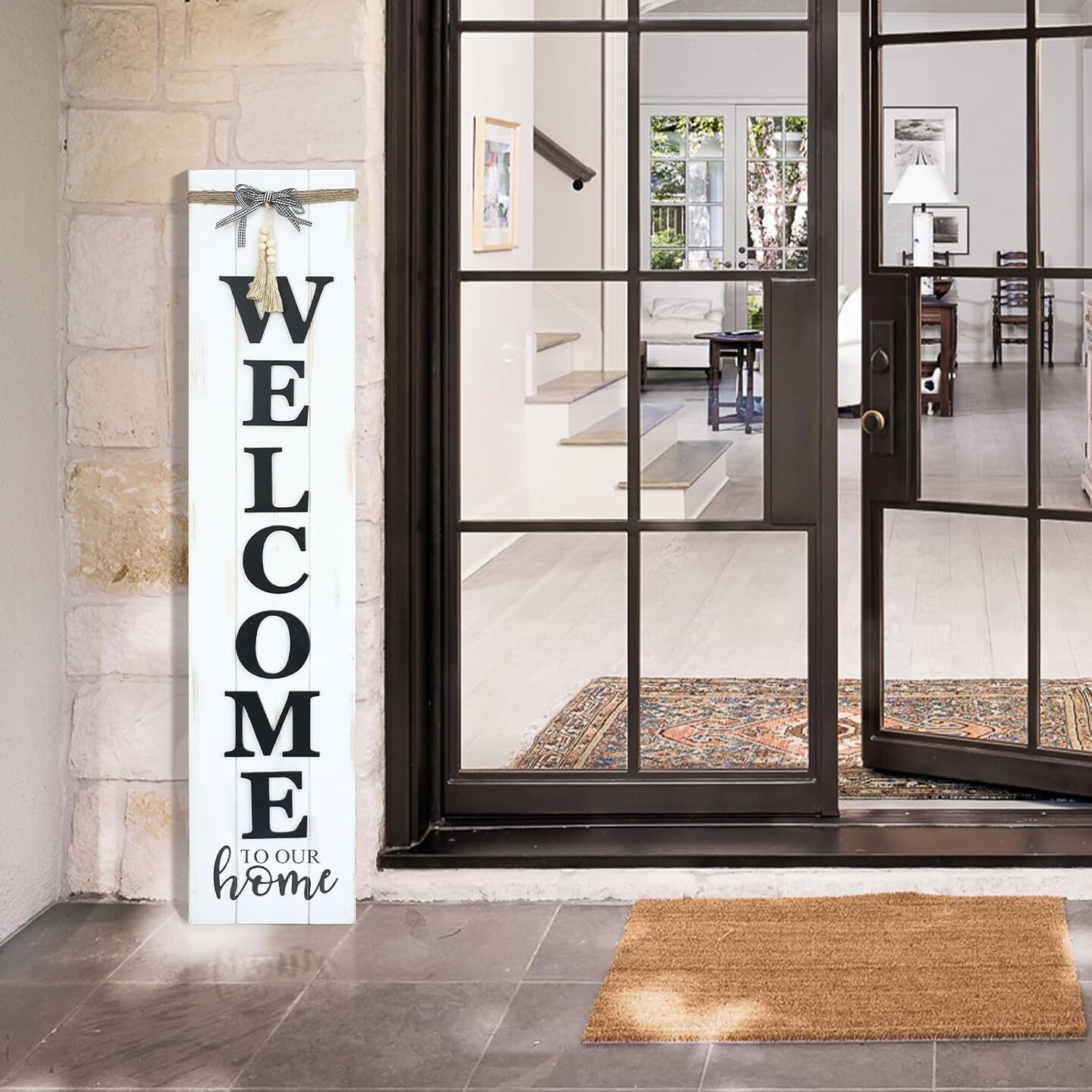 Solid Wood Farmhouse Welcome Sign (Whitewashed)