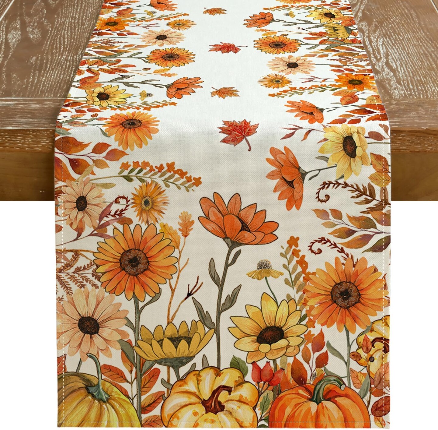 Fall Pumpkin Sunflower Table Runner 13x72 Inch Thanksgiving Maple