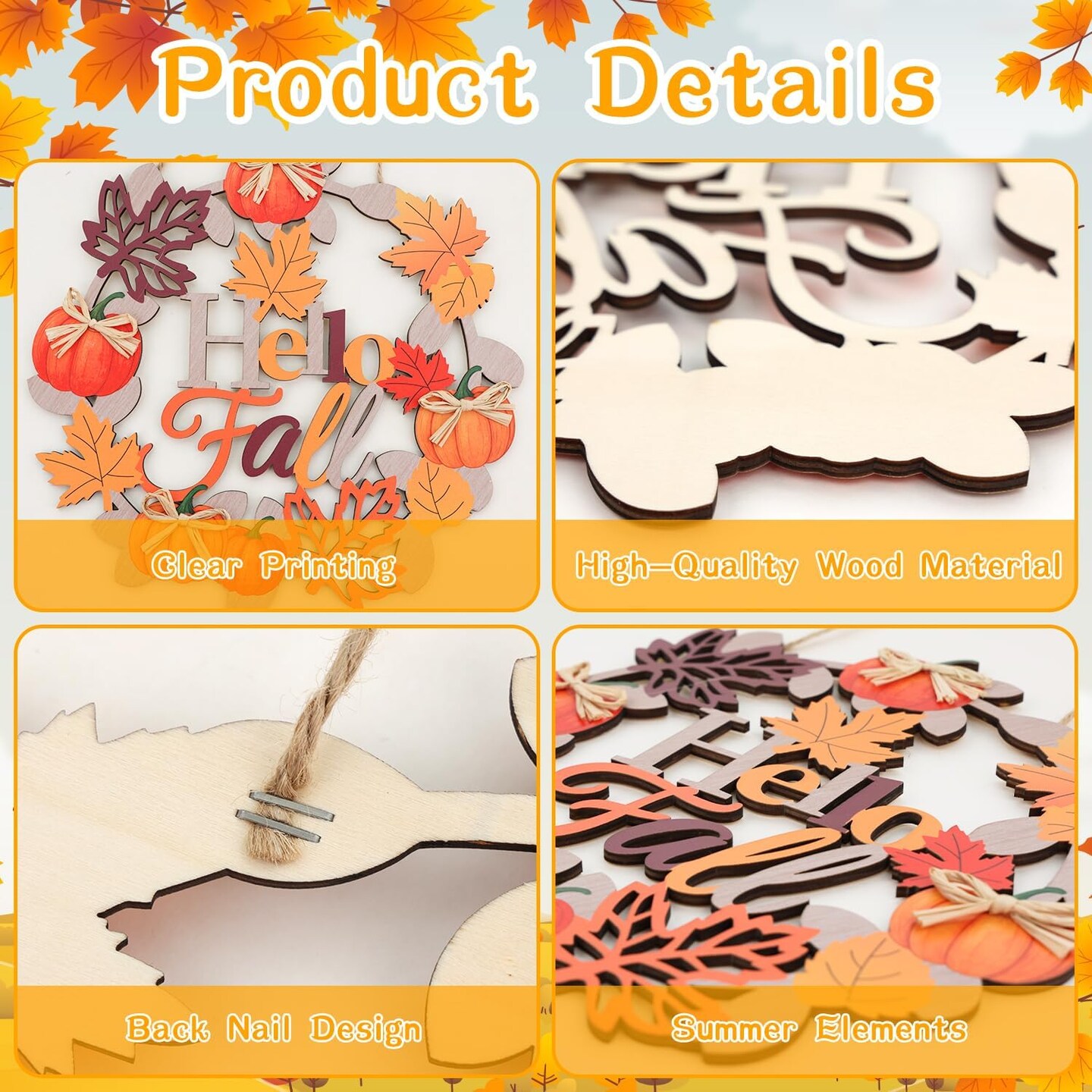 Hello Fall Wreaths Wooden Welcome Signs (Multicolor)