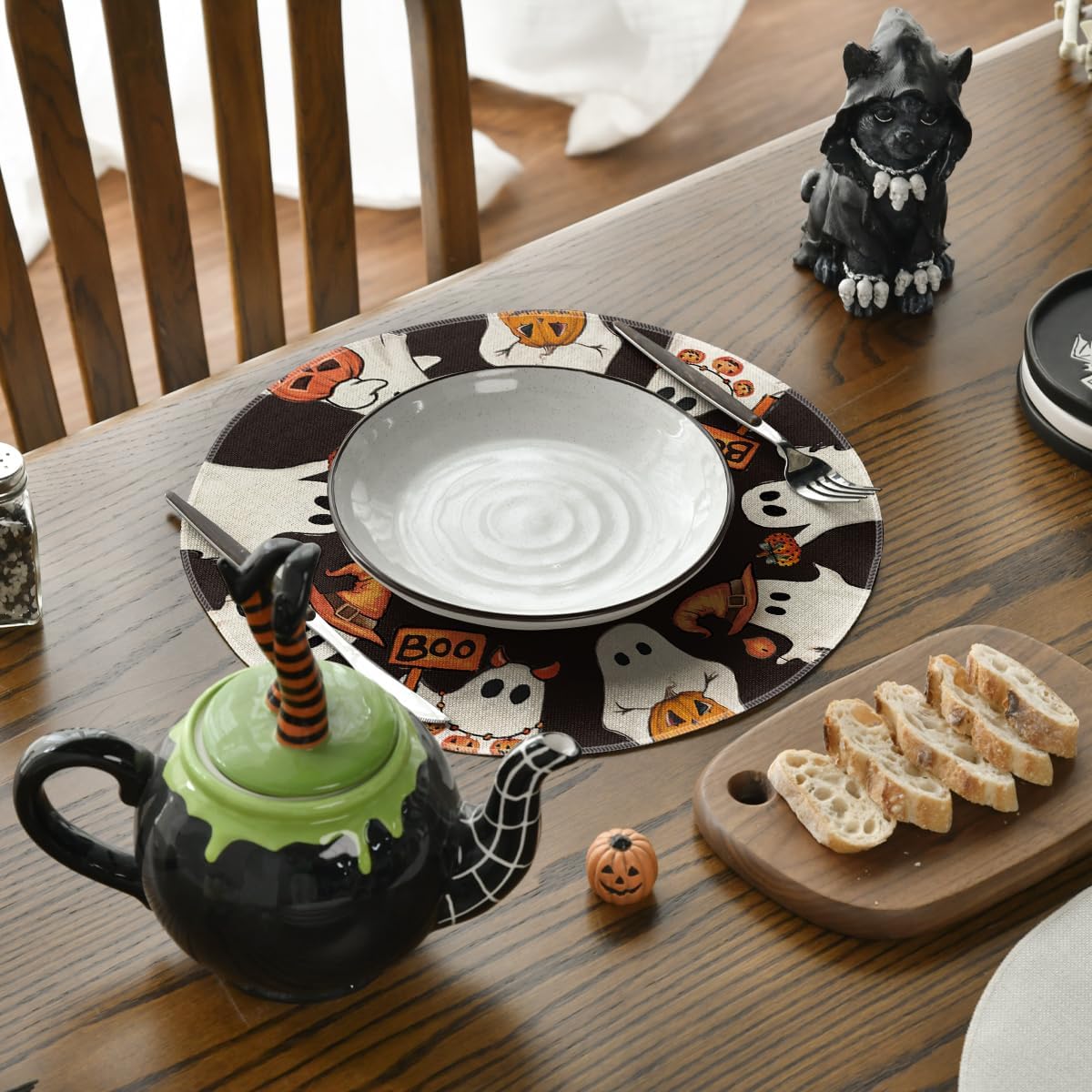 Spooky Ghost Halloween Round Placemats Set of 4