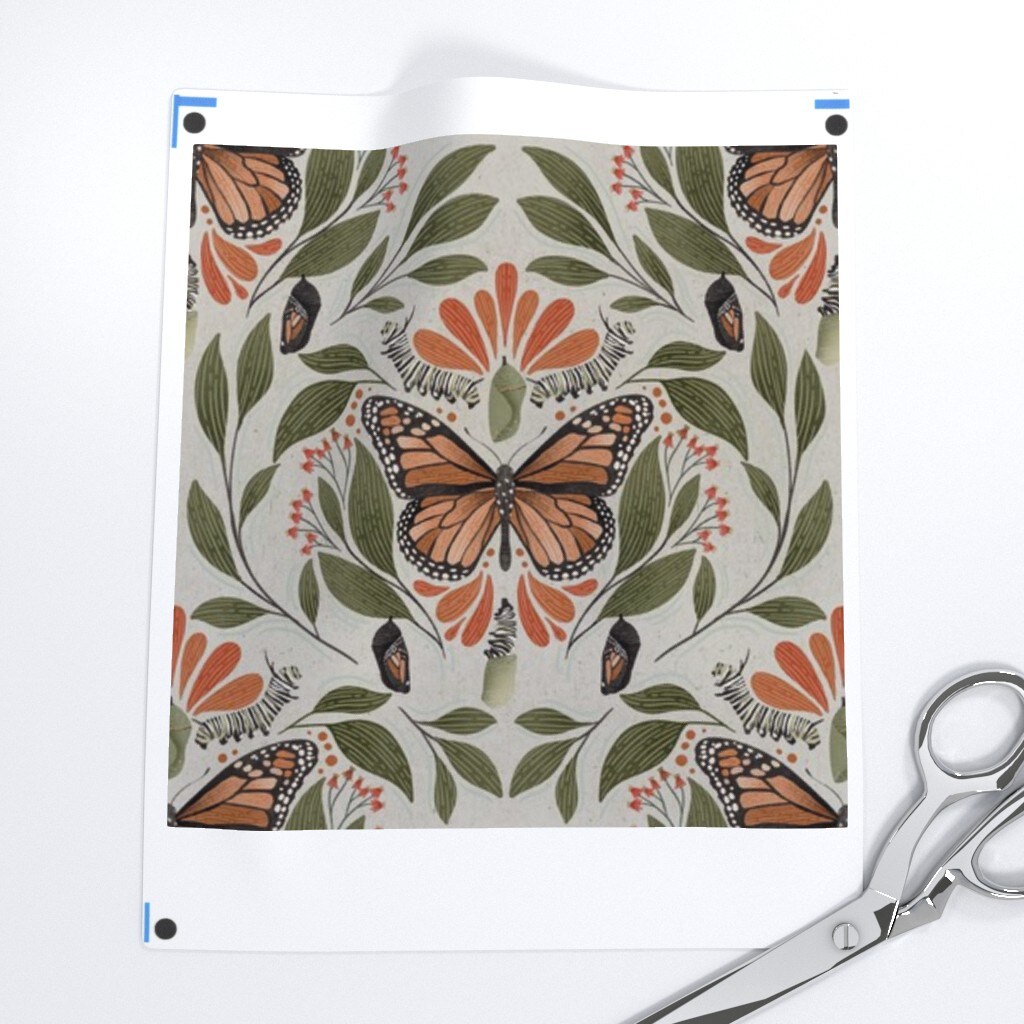 Nature Garden Insect Monarch Butterfly Art Nouveau Victorian Dark Academia Custom Printed Fabric by Spoonflower Various Fabrics by the Yard or Fat Quarter