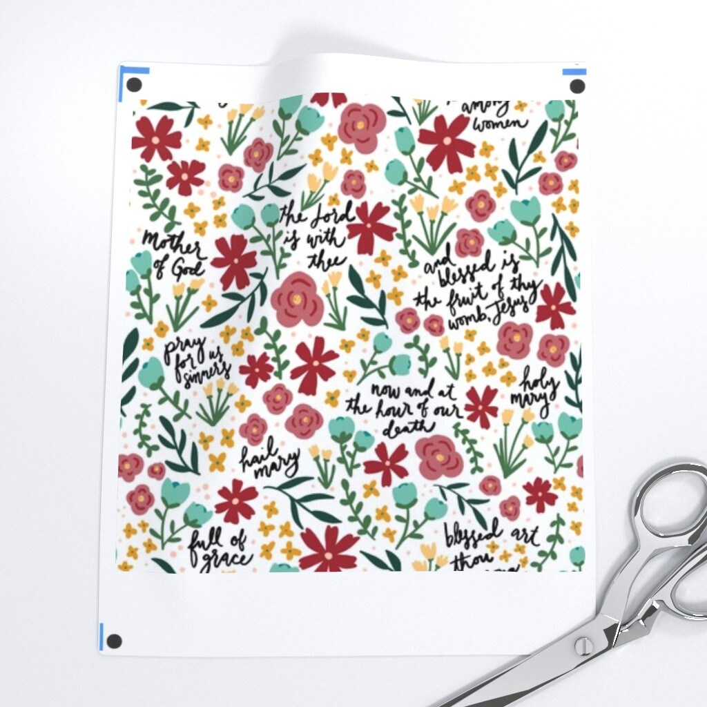 Hail Mary Prayer Floral Custom Printed Fabric by Spoonflower Various Fabrics by the Yard or Fat Quarter