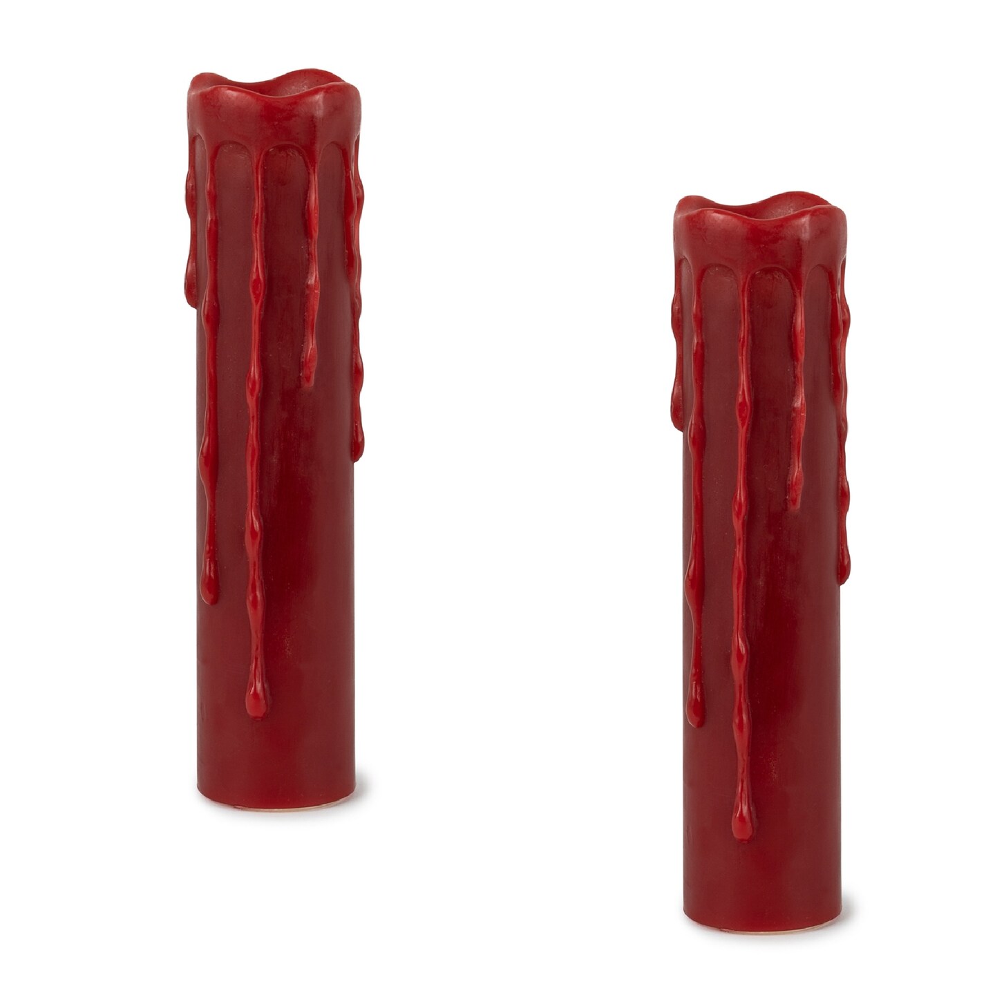 Red LED Dripping Wax Pillar Candle with Remote Timer 8 Inch Decor Set of 2